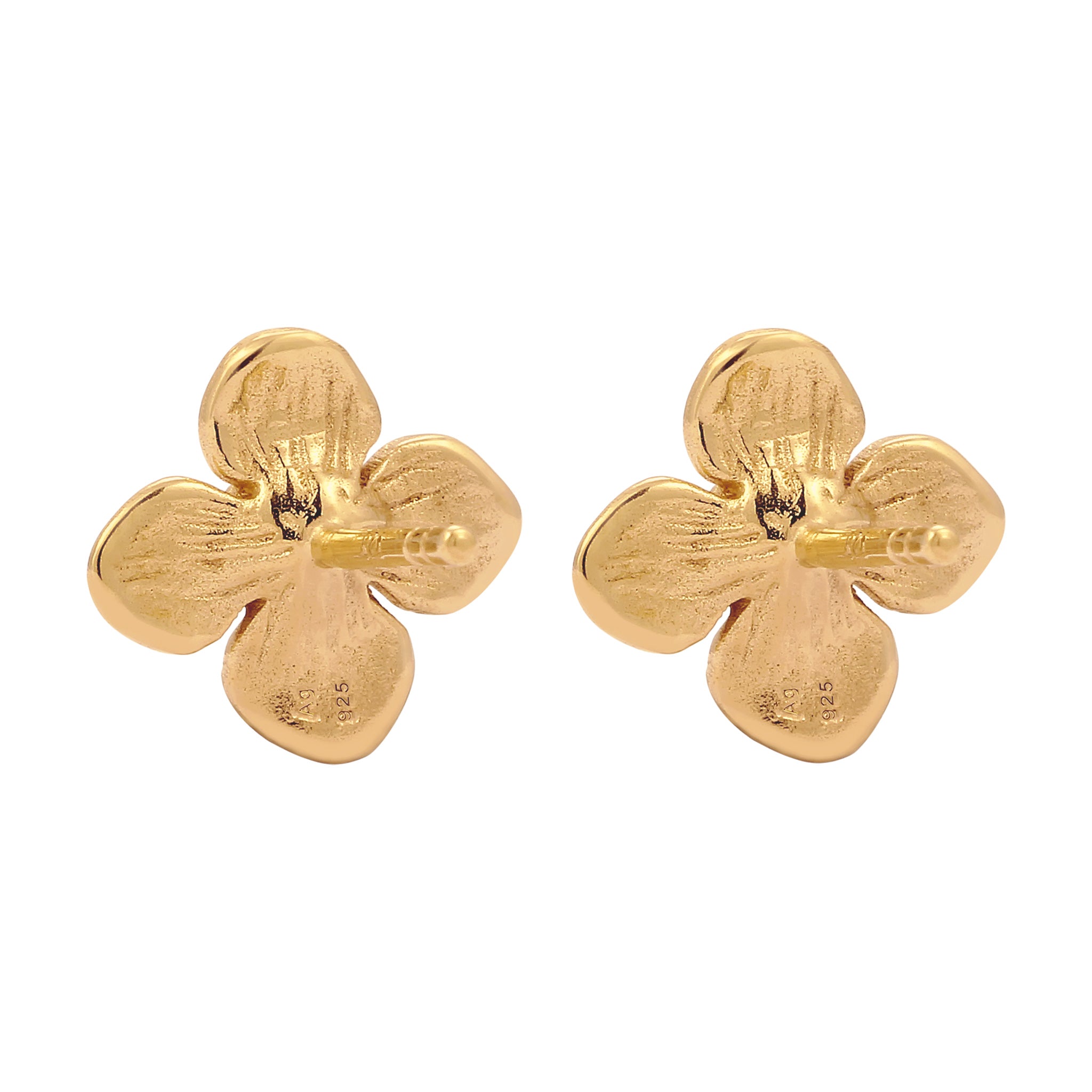 Gold - Elli | Ohrstecker Blume | Synthetische Perle (Weiß) | 925 Sterling Silber vergoldet