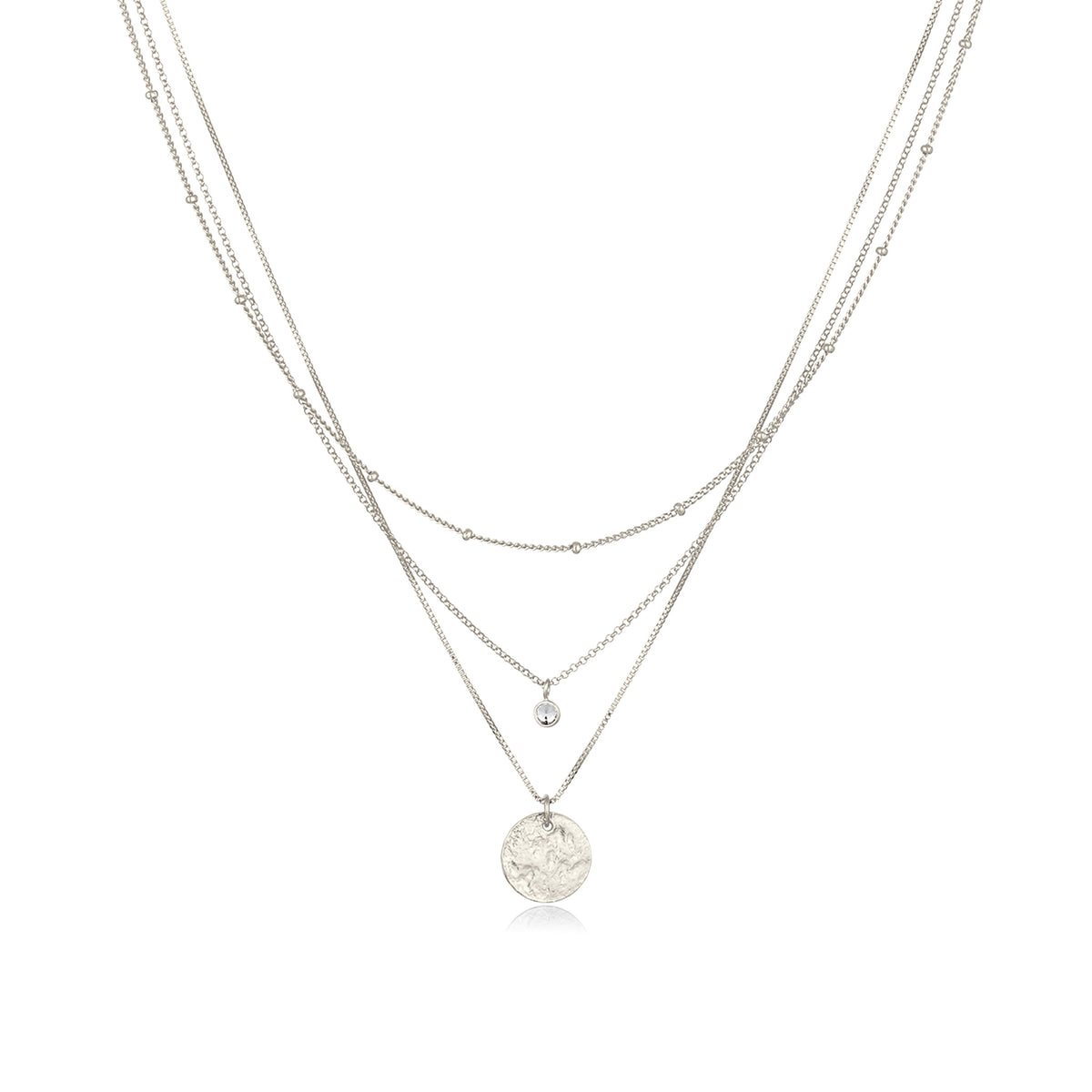 Silber - Elli | Layer-Halskette Plättchen | Glas Kristalle (Weiß) | 925 Sterling Silber
