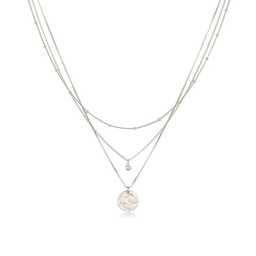 Silber - Elli | Layer-Halskette Plättchen | Glas Kristalle (Weiß) | 925 Sterling Silber