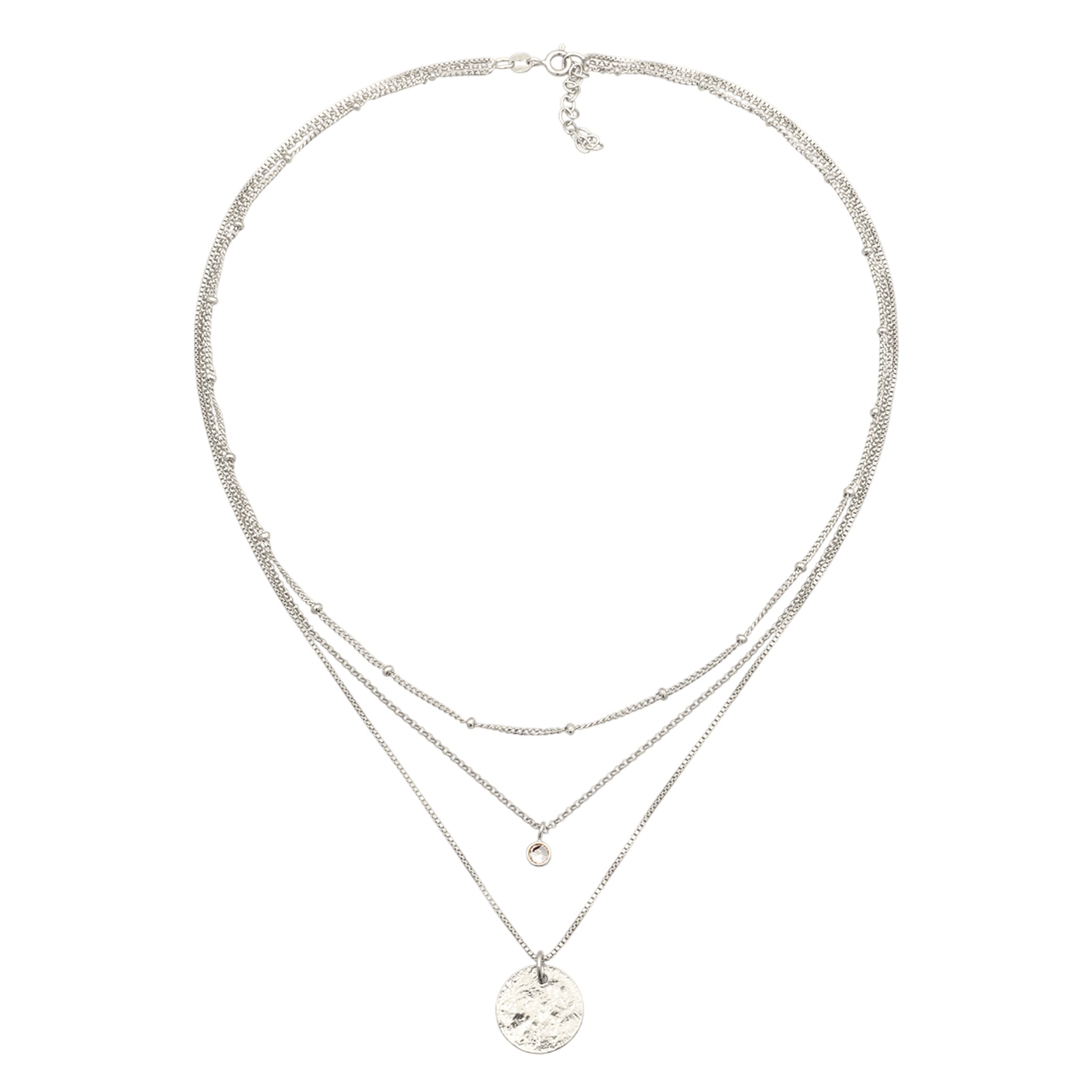 Silber - Elli | Layer-Halskette Plättchen | Glas Kristalle (Weiß) | 925 Sterling Silber