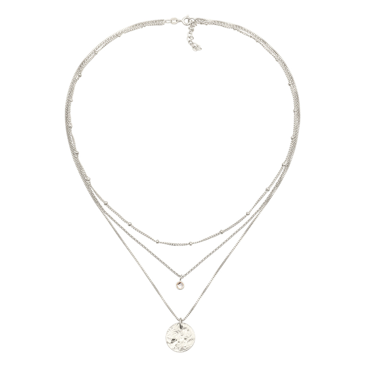 Silber - Elli | Layer-Halskette Plättchen | Glas Kristalle (Weiß) | 925 Sterling Silber