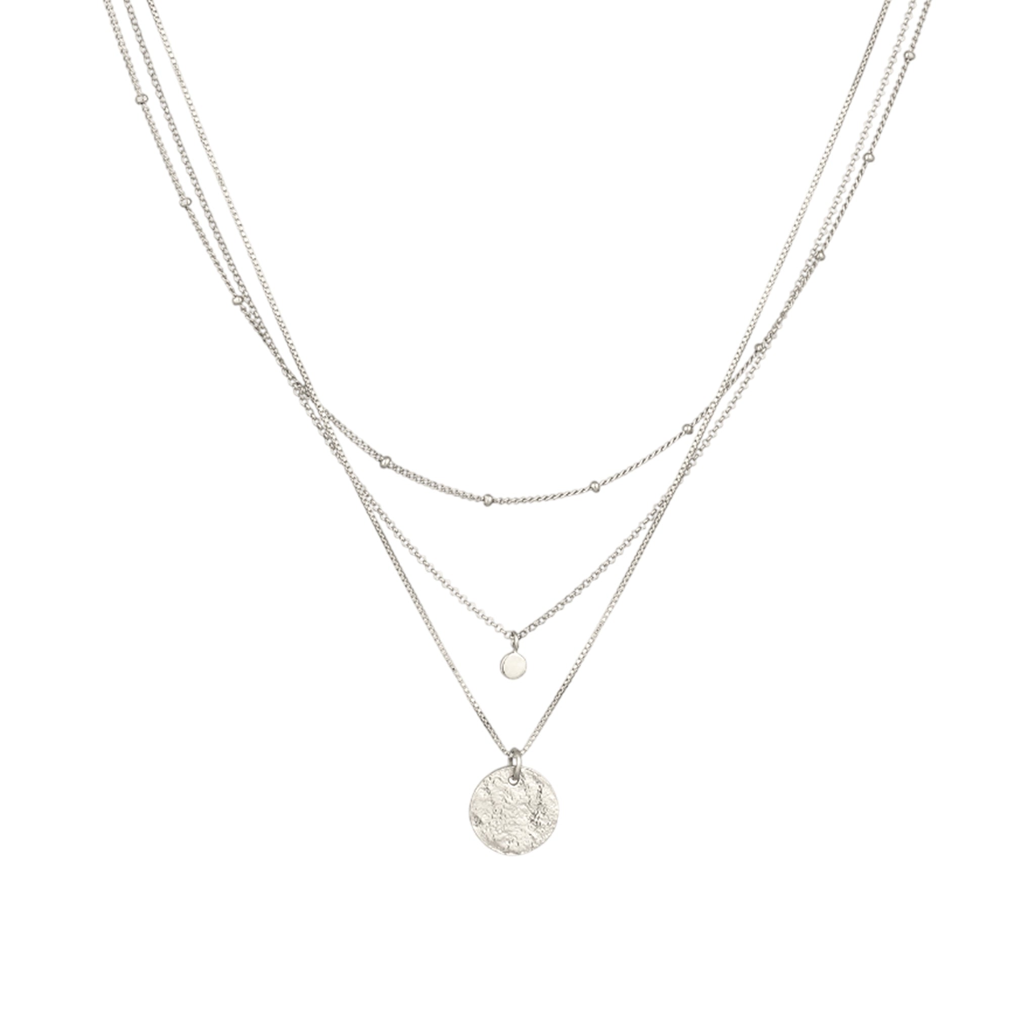 Silber - Elli | Layer-Halskette Plättchen | Glas Kristalle (Weiß) | 925 Sterling Silber