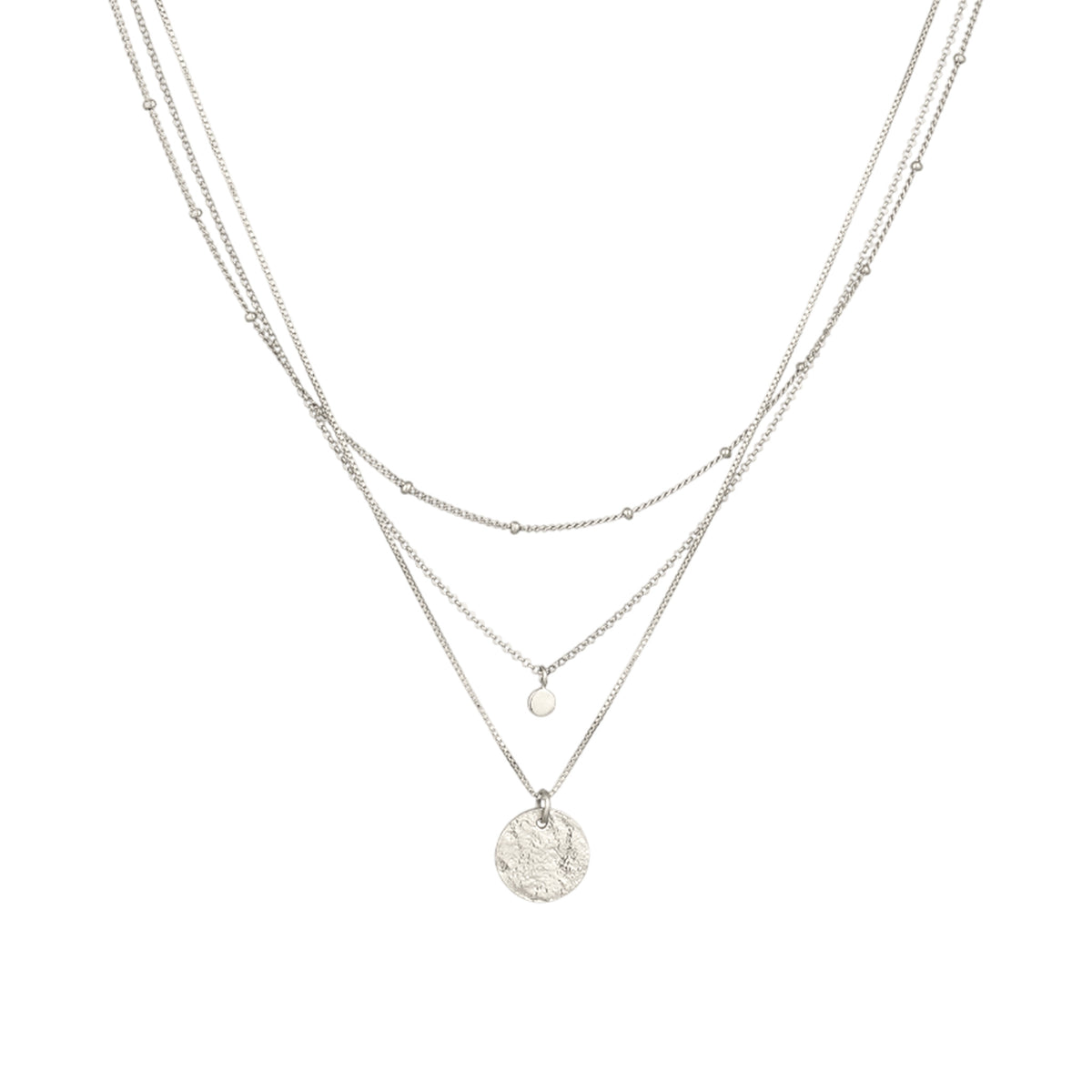Silber - Elli | Layer-Halskette Plättchen | Glas Kristalle (Weiß) | 925 Sterling Silber