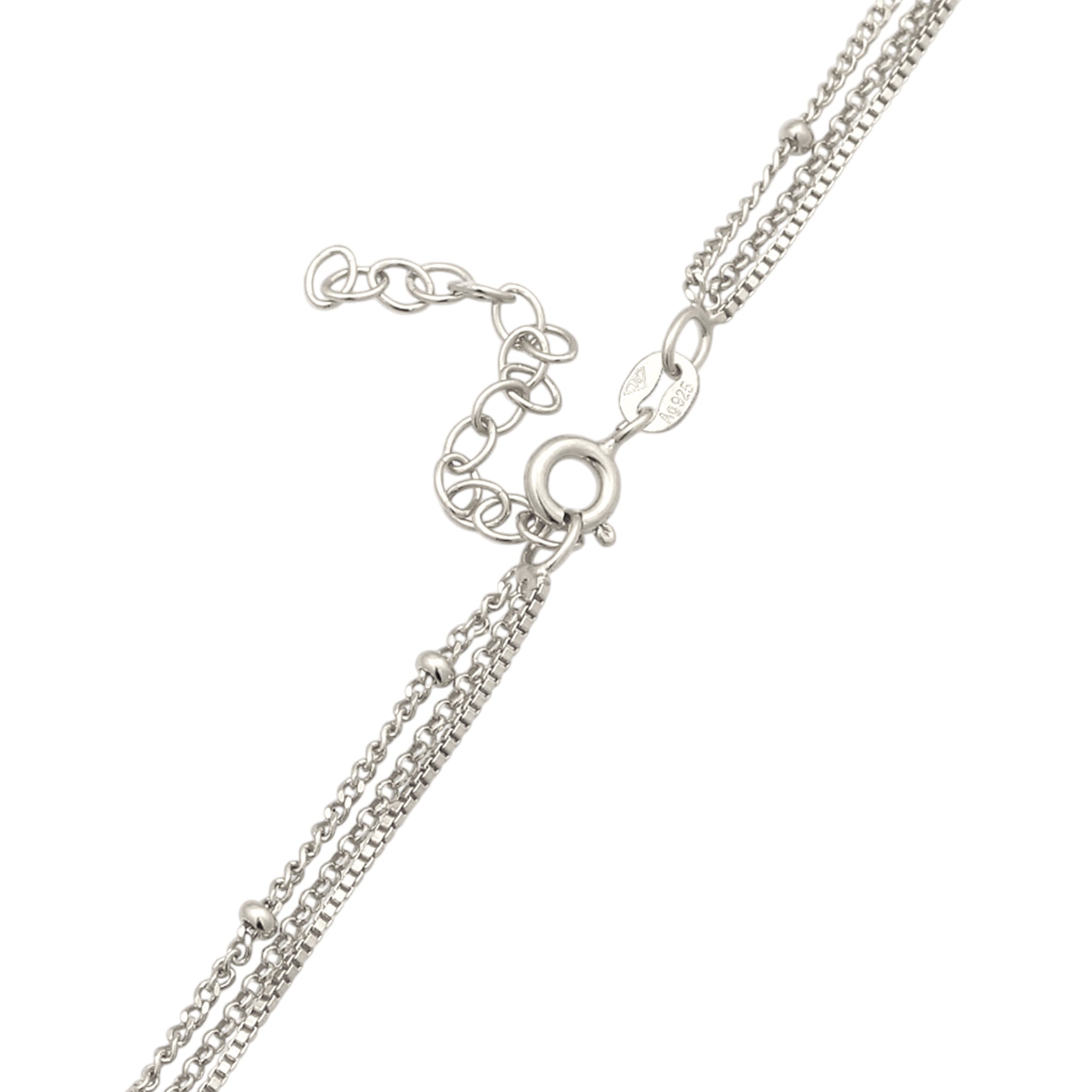 Silber - Elli | Layer-Halskette Plättchen | Glas Kristalle (Weiß) | 925 Sterling Silber