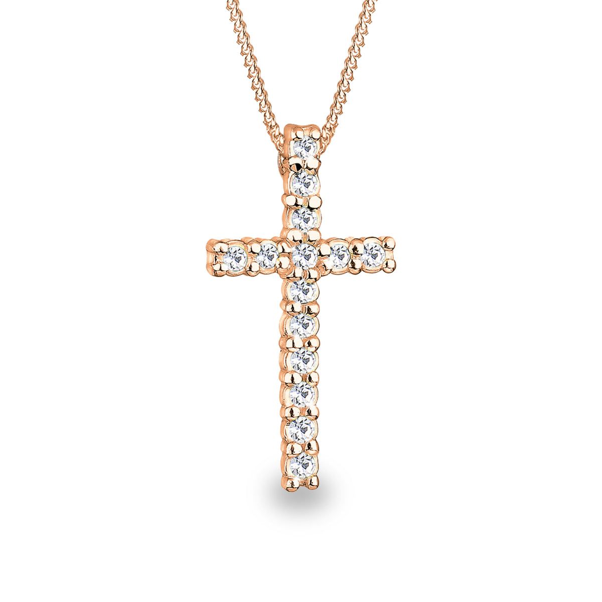 Roségold - Elli | Halskette Kreuz | Mit Kristallen von Swarovski® (Weiß) | 925 Sterling Silber Rosegold