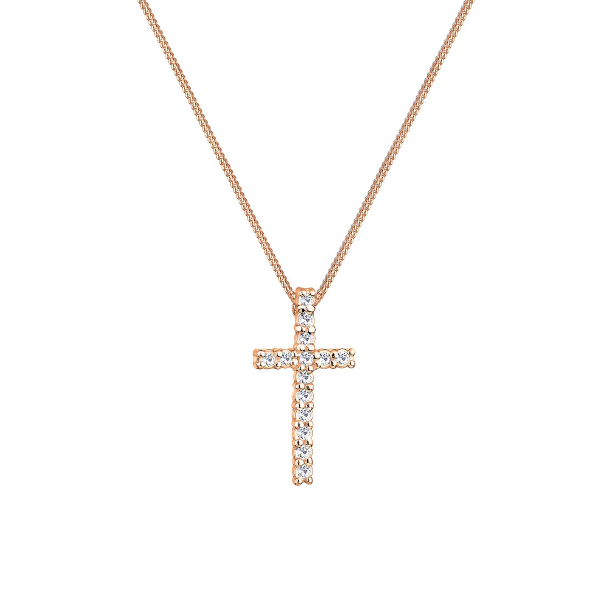 Roségold - Elli | Halskette Kreuz | Mit Kristallen von Swarovski® (Weiß) | 925 Sterling Silber Rosegold