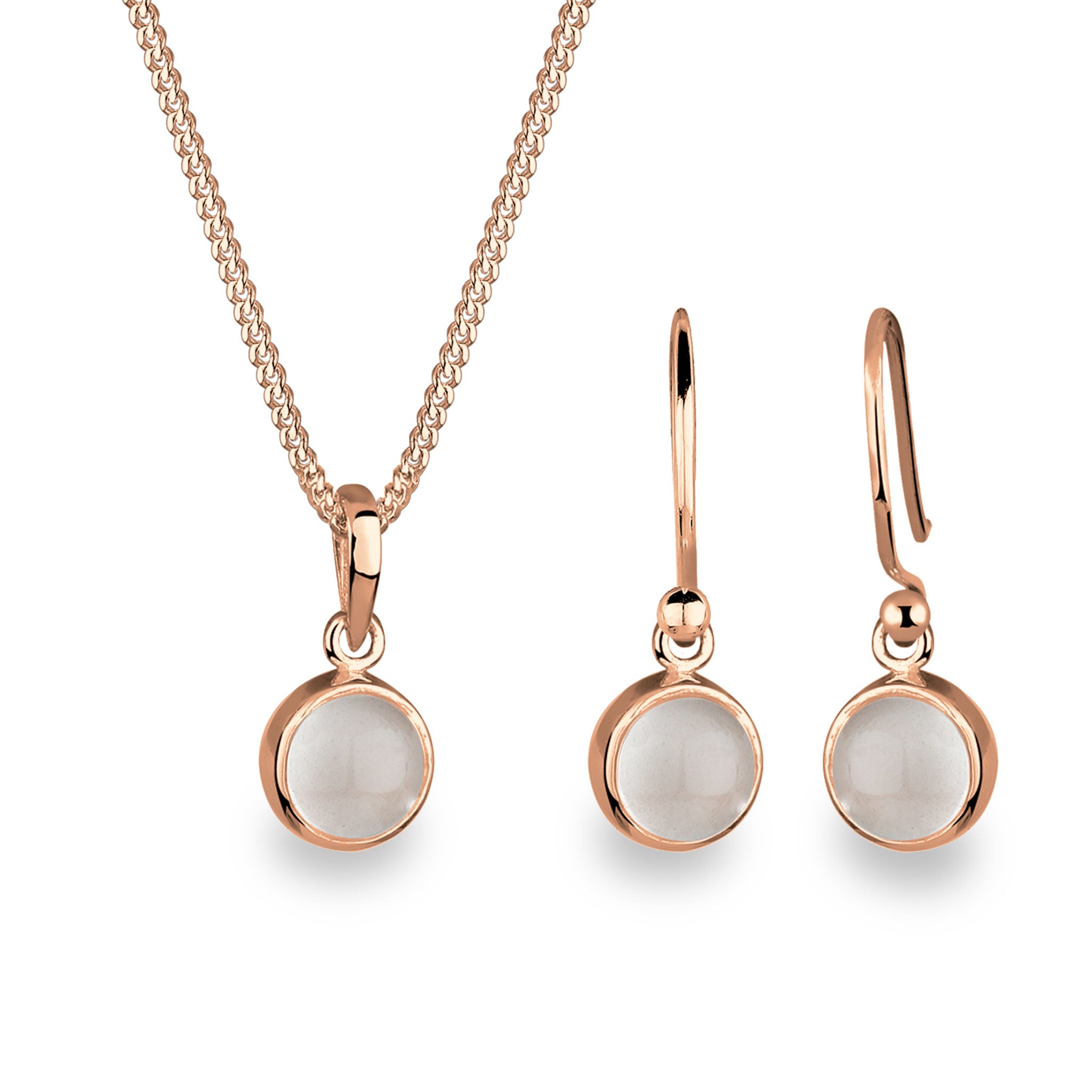 Roségold - Elli | Schmuckset  | Mondstein (Weiß) | 925 Sterling Silber Rosegold