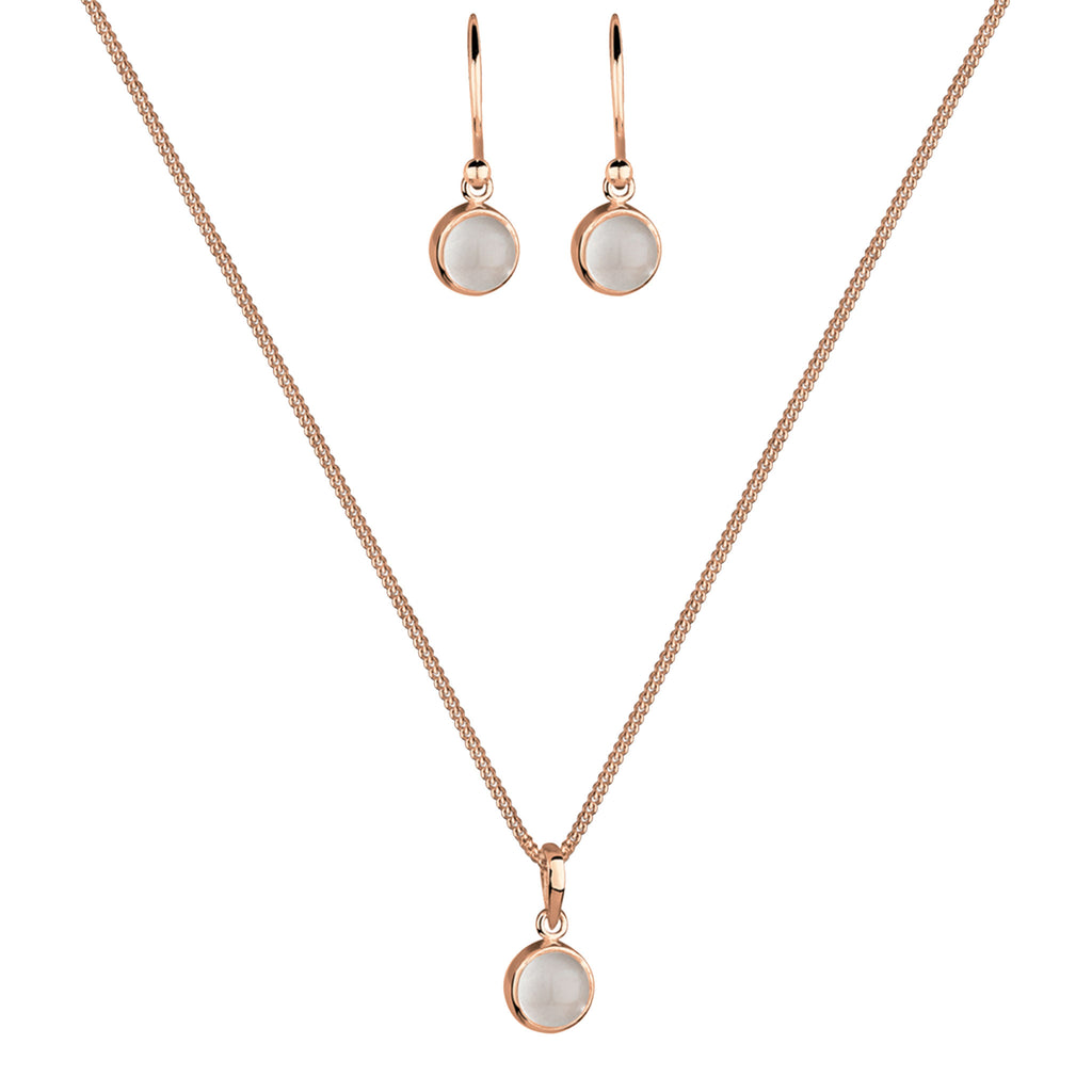 Roségold - Elli | Schmuckset  | Mondstein (Weiß) | 925 Sterling Silber Rosegold