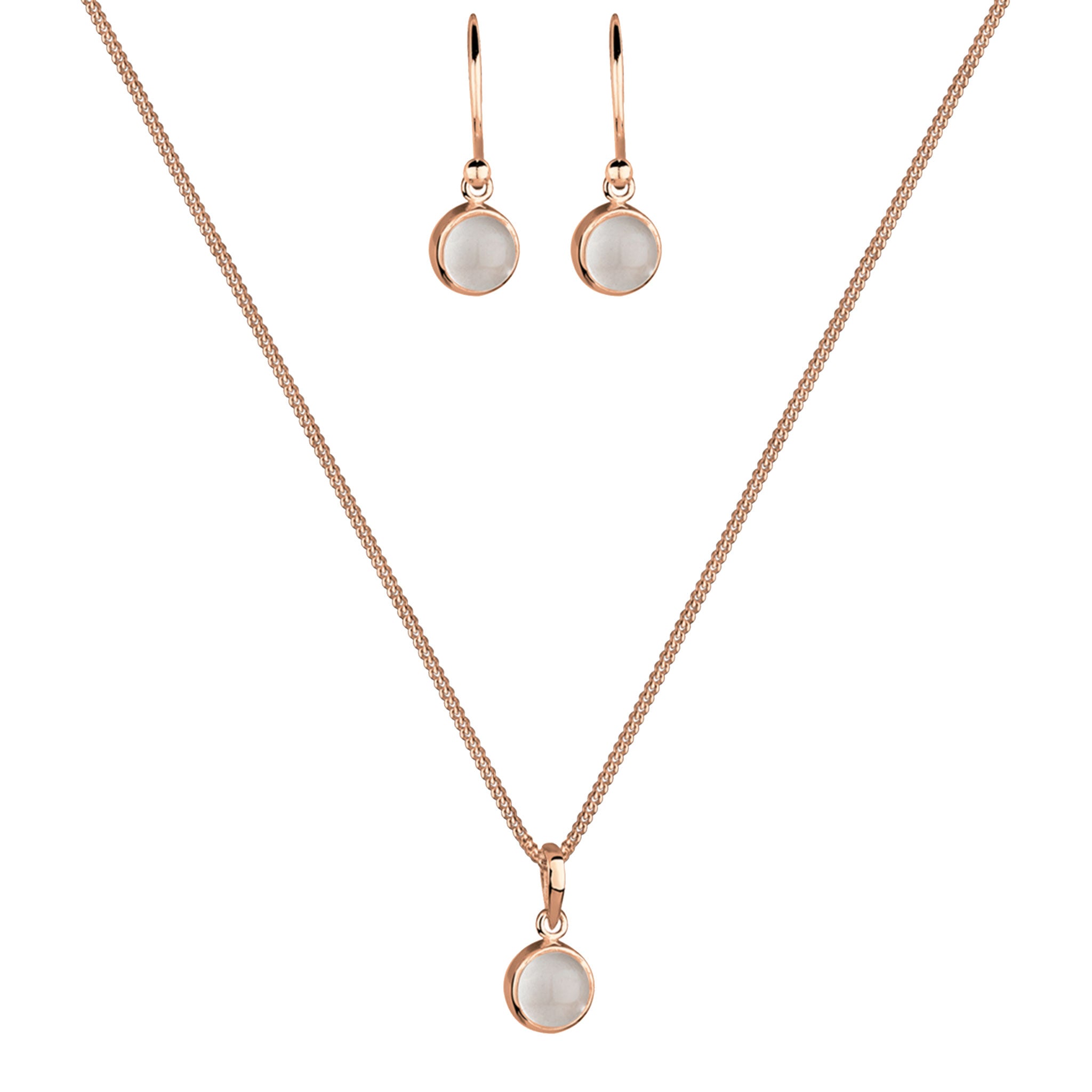 Roségold - Elli | Schmuckset  | Mondstein (Weiß) | 925 Sterling Silber Rosegold