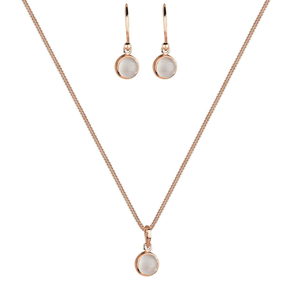 Roségold - Elli | Schmuckset  | Mondstein (Weiß) | 925 Sterling Silber Rosegold