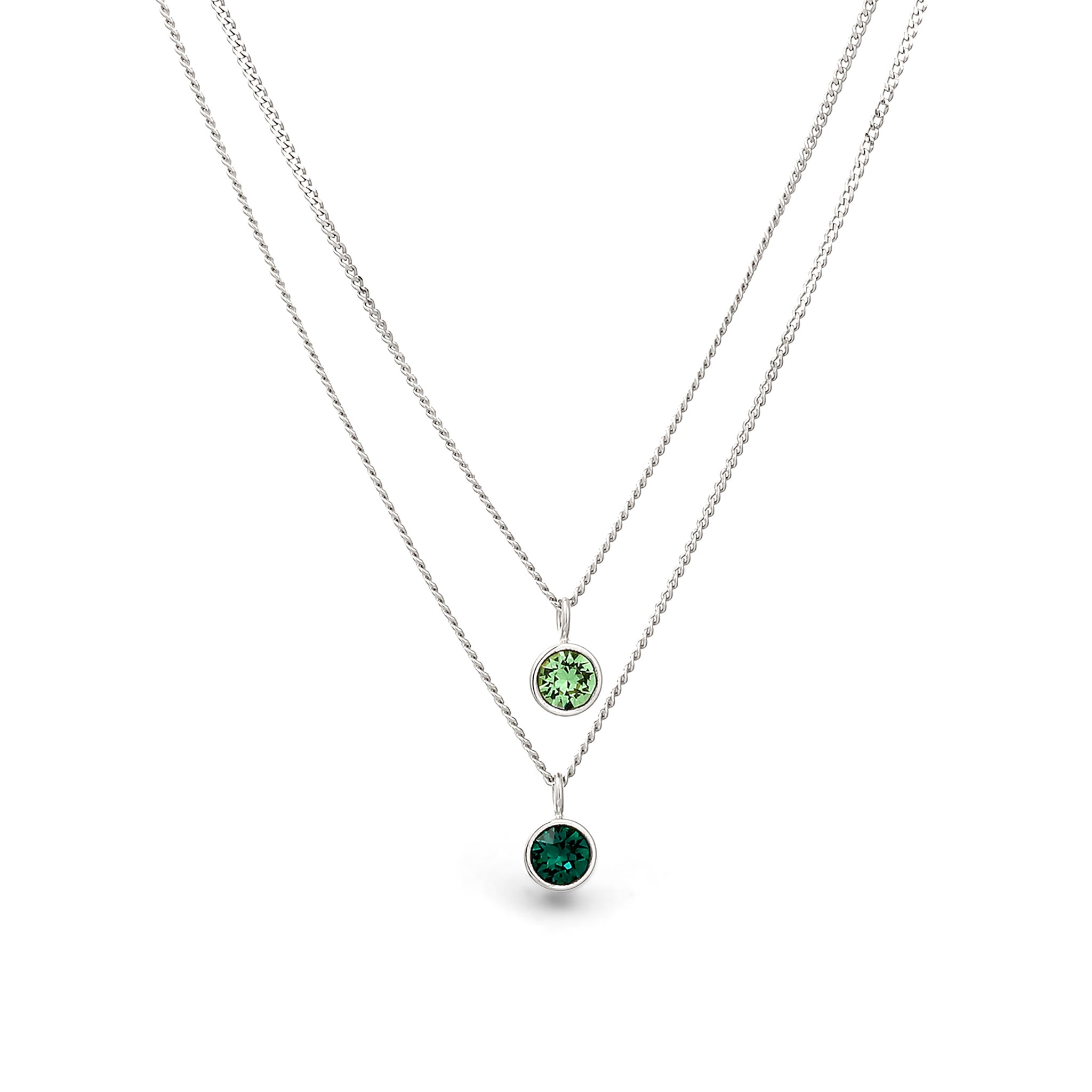 Silber - Elli | Layer-Halskette | Glas Kristalle (Hellgrün & Grün) | 925 Sterling Silber