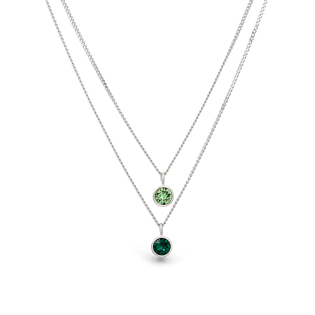 Silber - Elli | Layer-Halskette | Glas Kristalle (Hellgrün & Grün) | 925 Sterling Silber