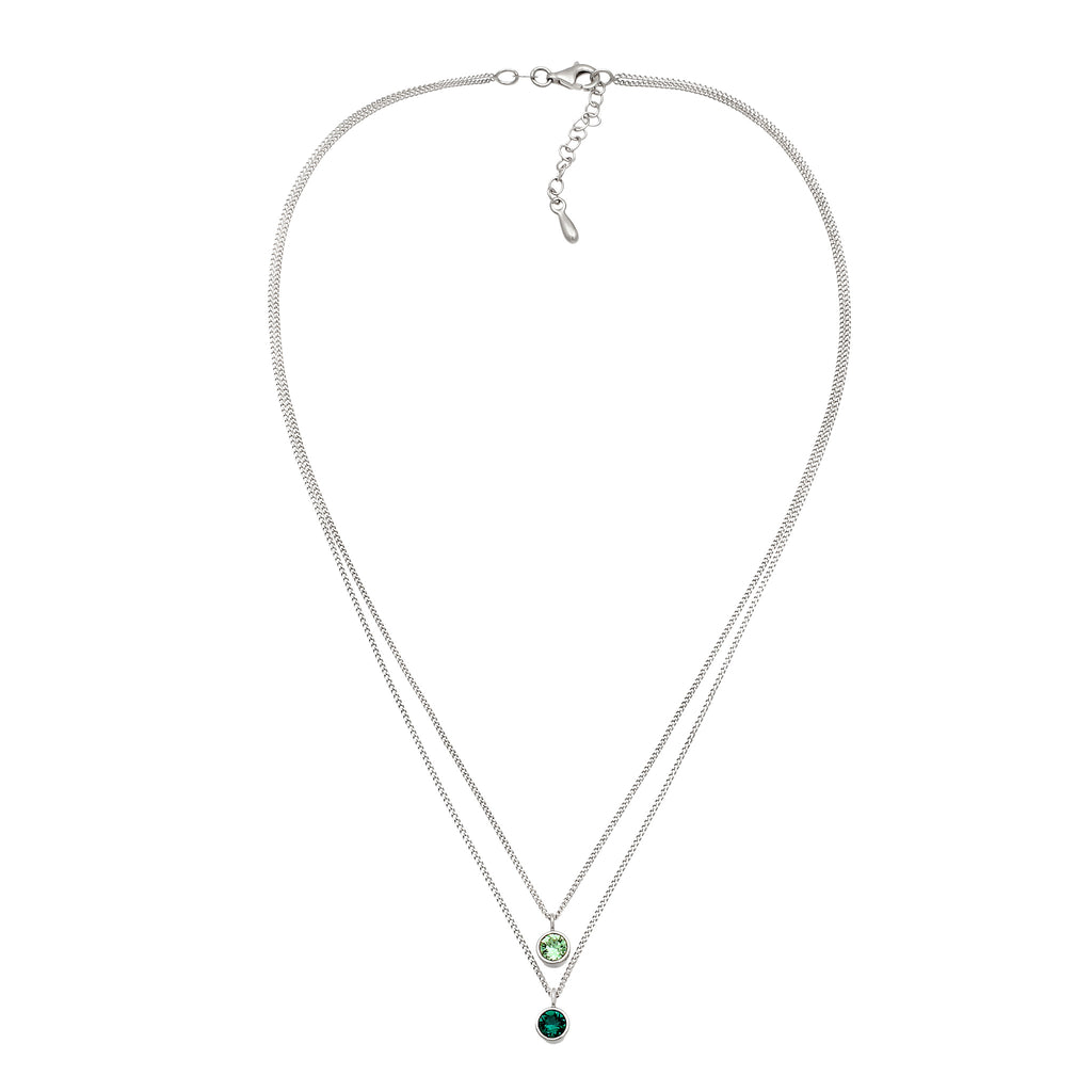 Silber - Elli | Layer-Halskette | Glas Kristalle (Hellgrün & Grün) | 925 Sterling Silber