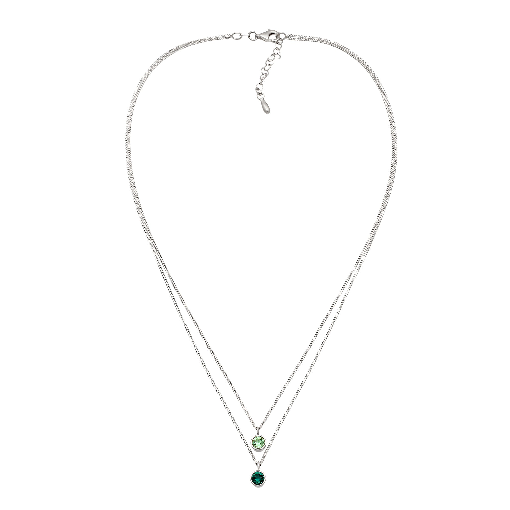 Silber - Elli | Layer-Halskette | Glas Kristalle (Hellgrün & Grün) | 925 Sterling Silber