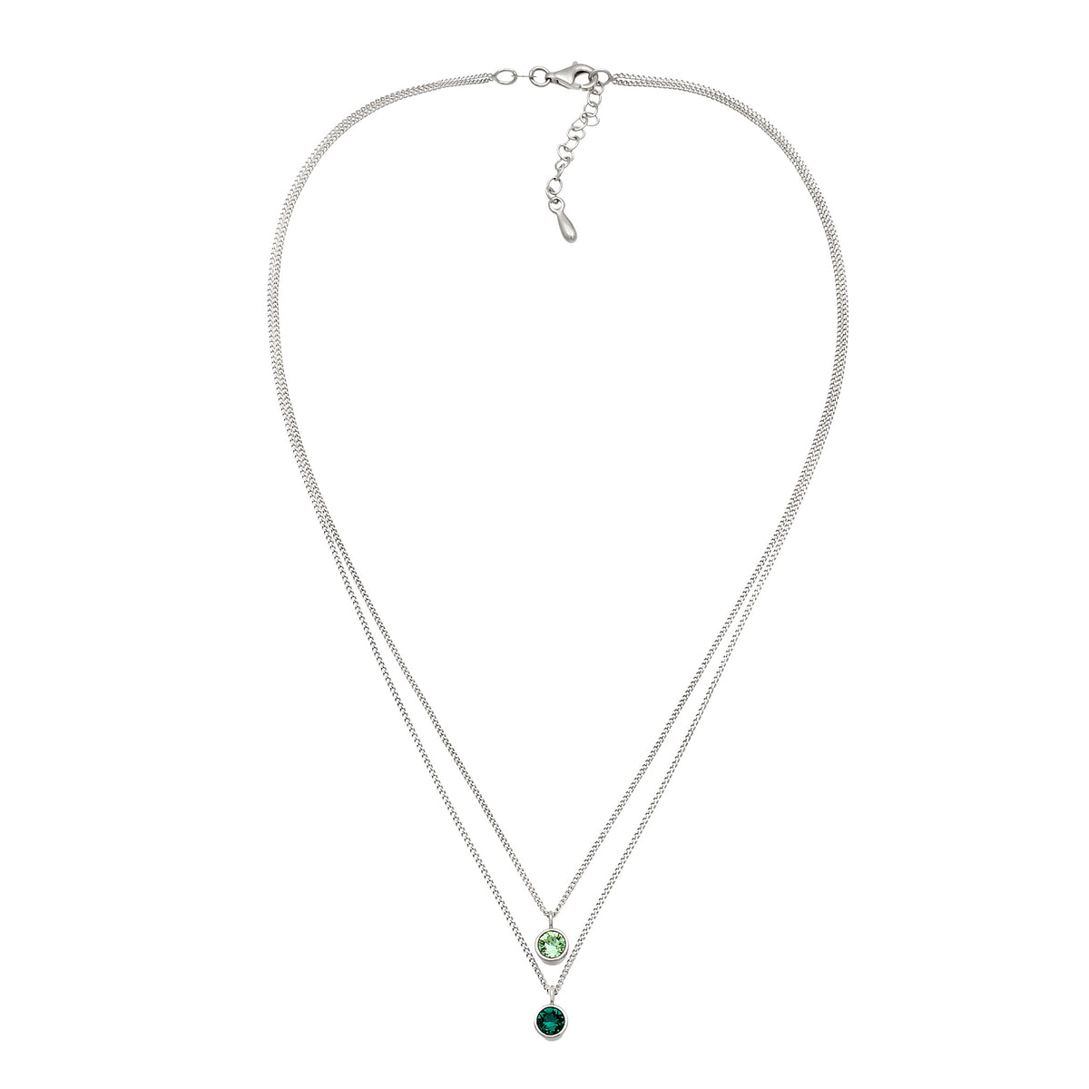 Silber - Elli | Layer-Halskette | Glas Kristalle (Hellgrün & Grün) | 925 Sterling Silber
