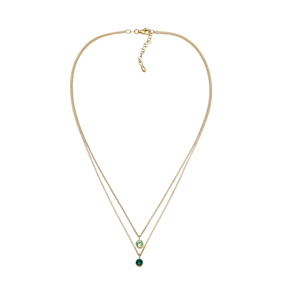 Gold - Elli | Layer Halskette | Glas Kristalle (Hellgrün & Grün) | 925 Sterling Silber vergoldet