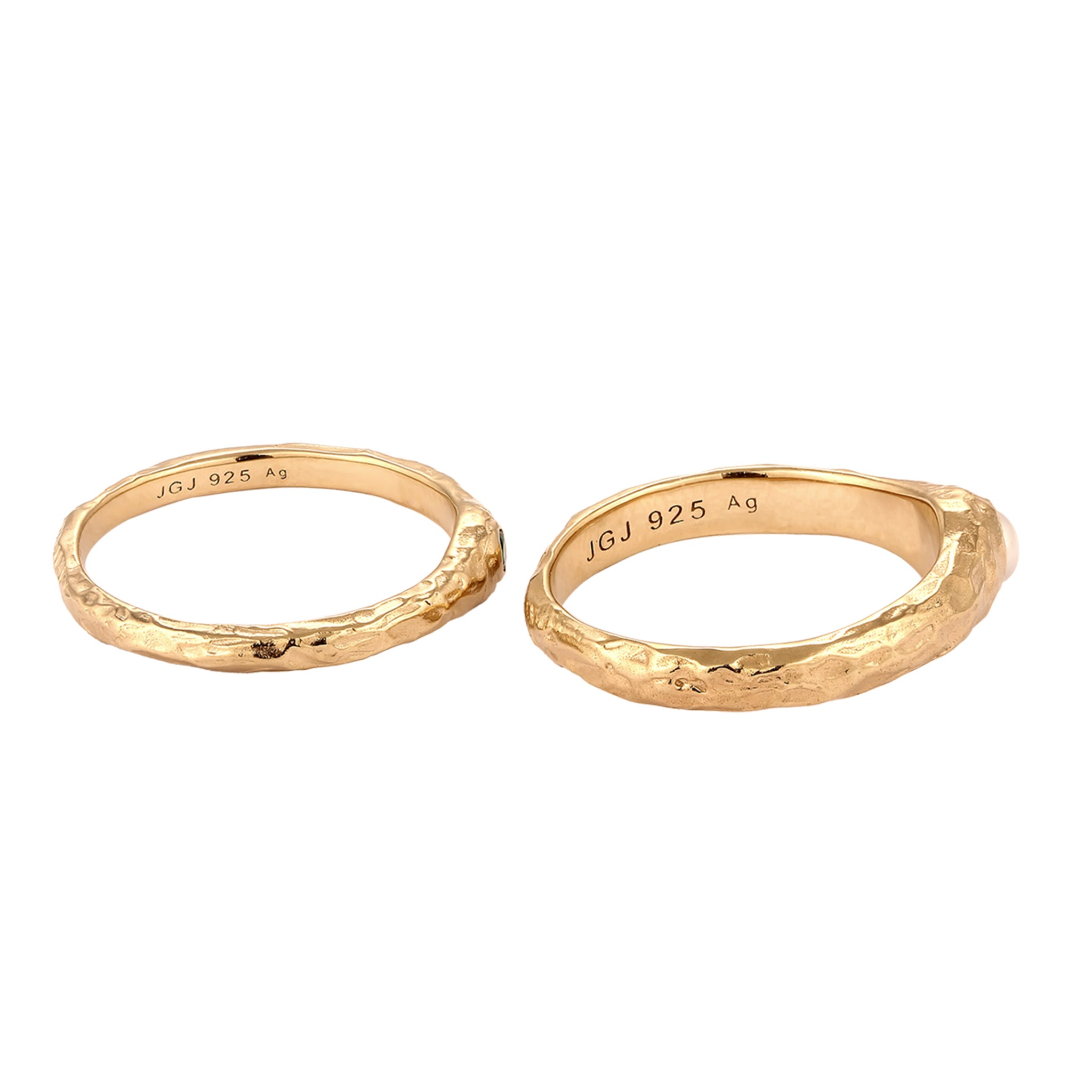 Gold - Elli PREMIUM | Ringset Organic | Synthetischer Smaragd (Grün) & Süßwasserzuchtperle (Weiß) | 925 Sterling Silber Vergoldet