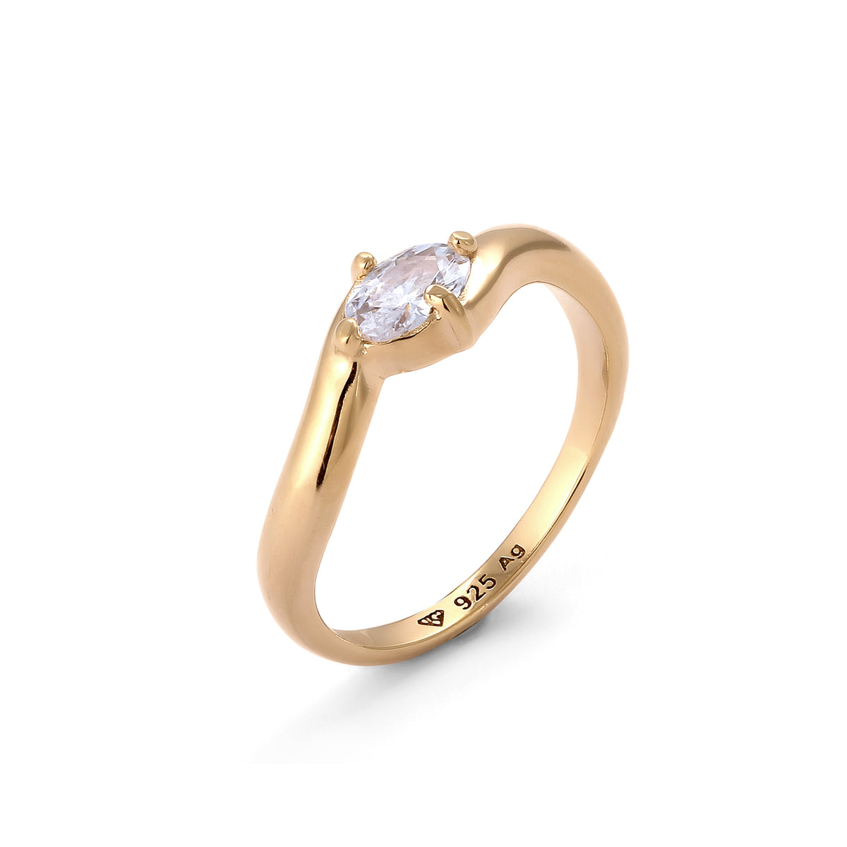 Gold - Elli | Ring Oval | Zirkonia (Weiß) | 925 Sterling Silber vergoldet