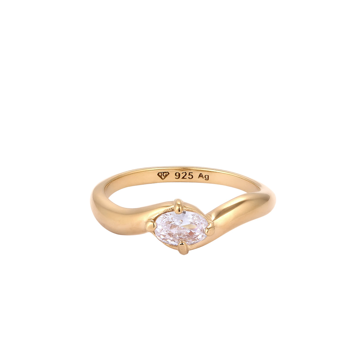 Gold - Elli | Ring Oval | Zirkonia (Weiß) | 925 Sterling Silber vergoldet