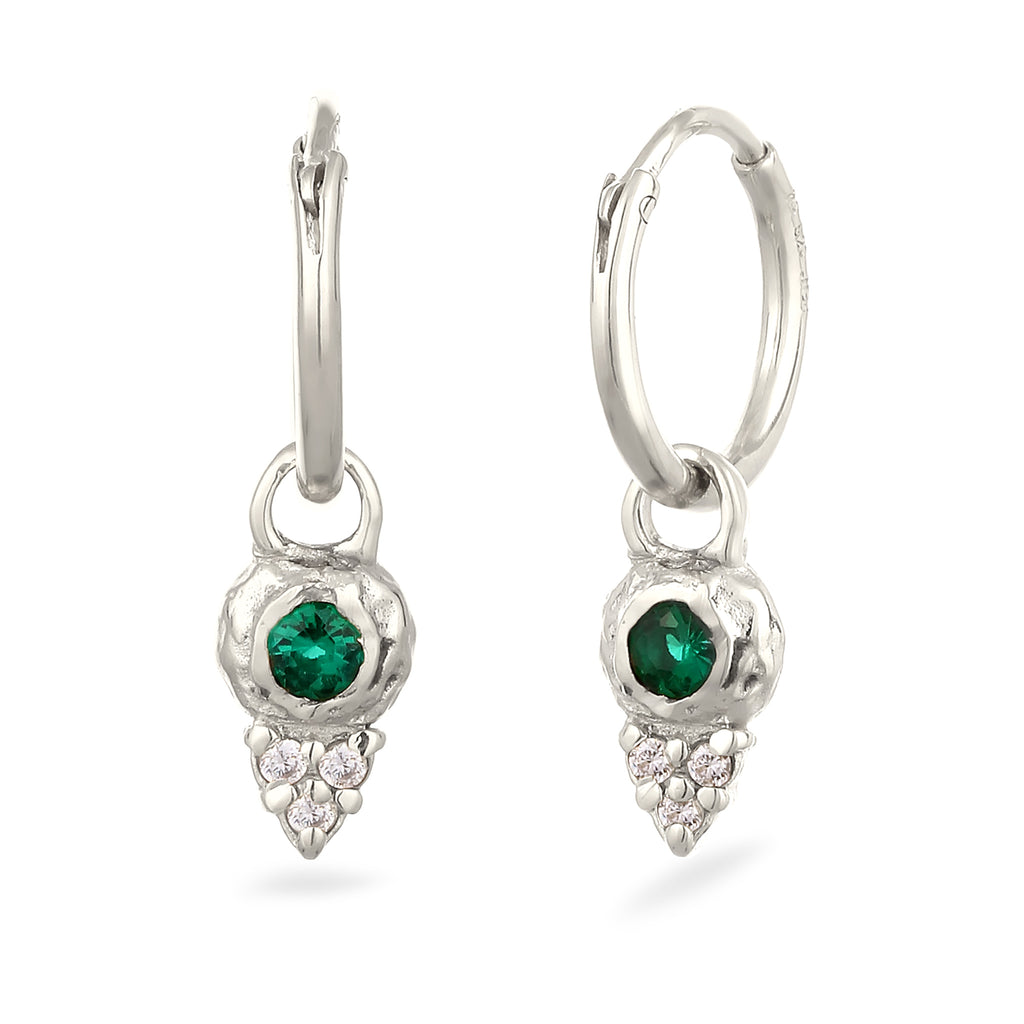 Silber - Elli PREMIUM | Creolen | Synthetischer Smaragd & Zirkonia (Grün & Weiß) | 925 Sterling Silber