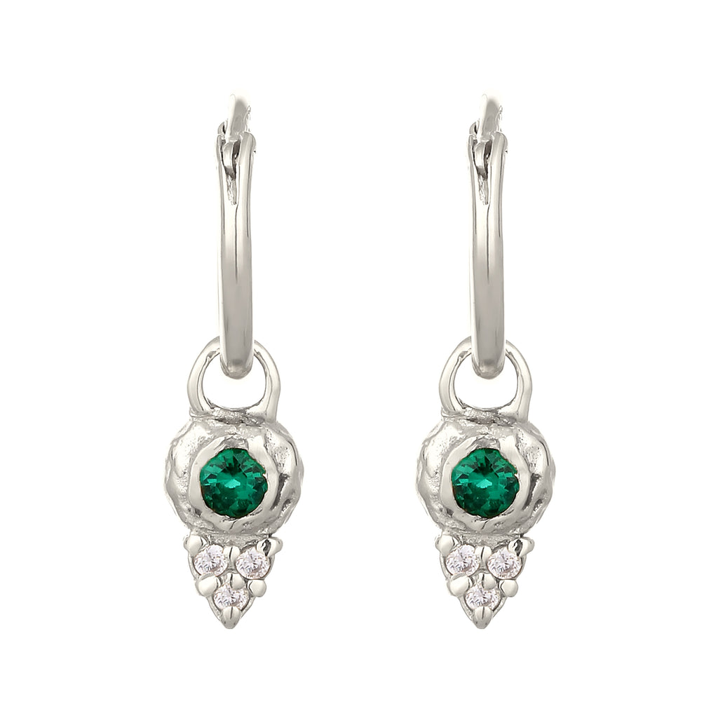 Silber - Elli PREMIUM | Creolen | Synthetischer Smaragd & Zirkonia (Grün & Weiß) | 925 Sterling Silber