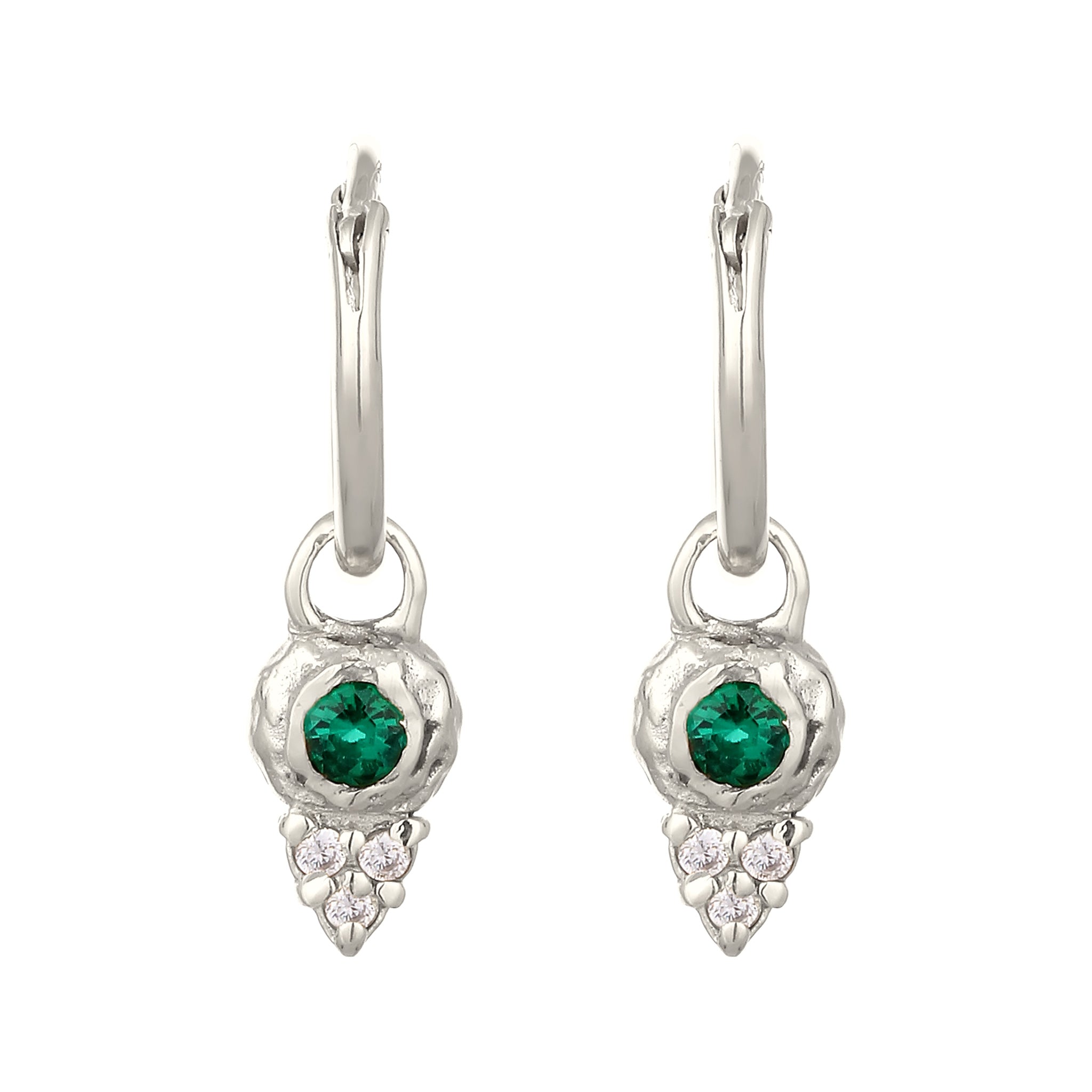 Silber - Elli PREMIUM | Creolen | Synthetischer Smaragd & Zirkonia (Grün & Weiß) | 925 Sterling Silber