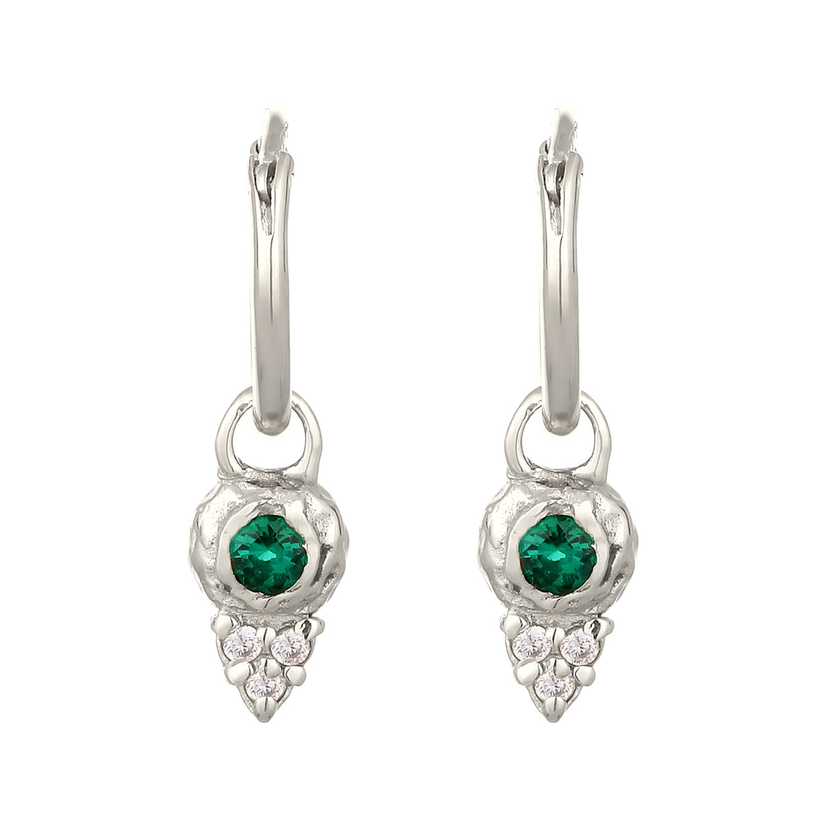 Silber - Elli PREMIUM | Creolen | Synthetischer Smaragd & Zirkonia (Grün & Weiß) | 925 Sterling Silber