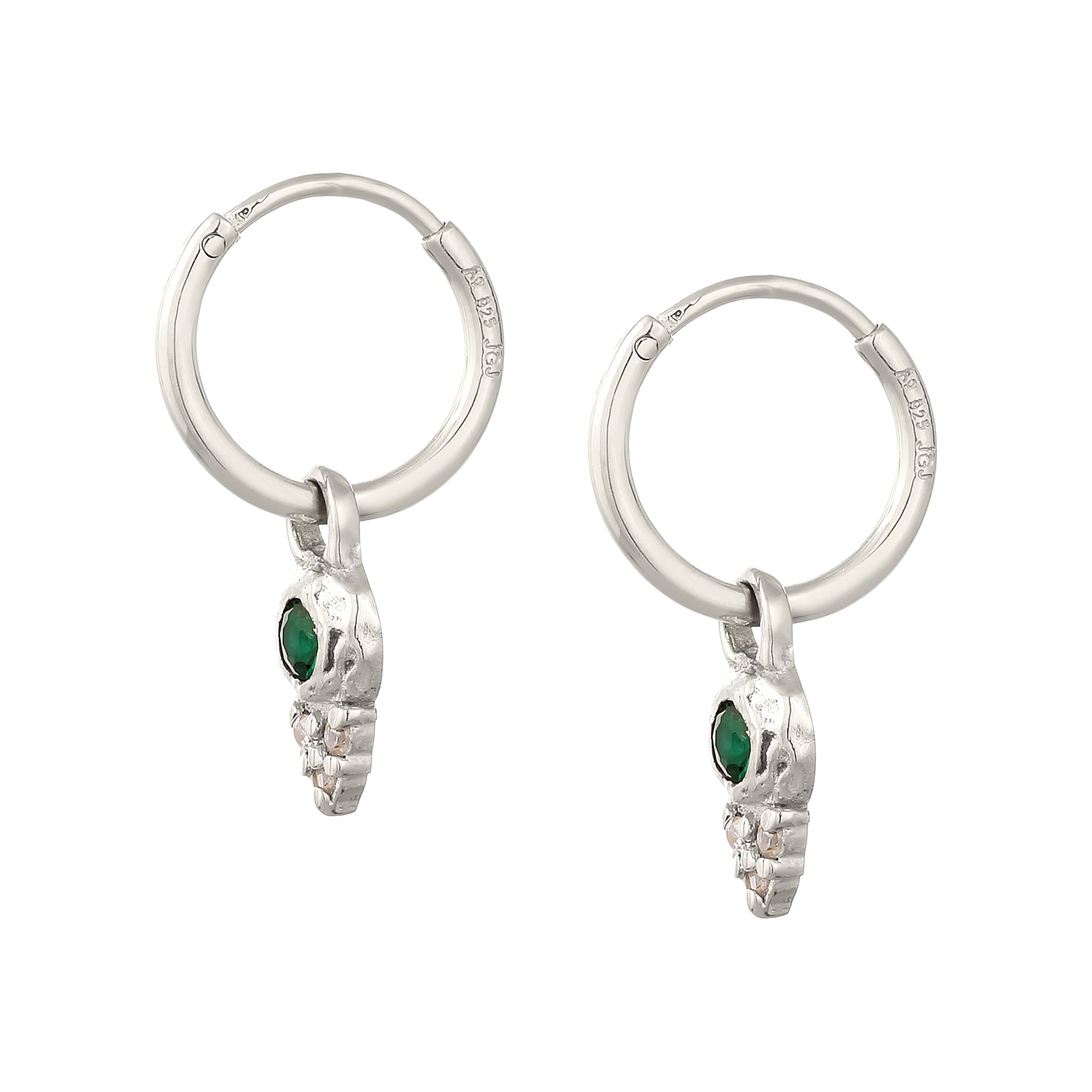 Silber - Elli PREMIUM | Creolen | Synthetischer Smaragd & Zirkonia (Grün & Weiß) | 925 Sterling Silber