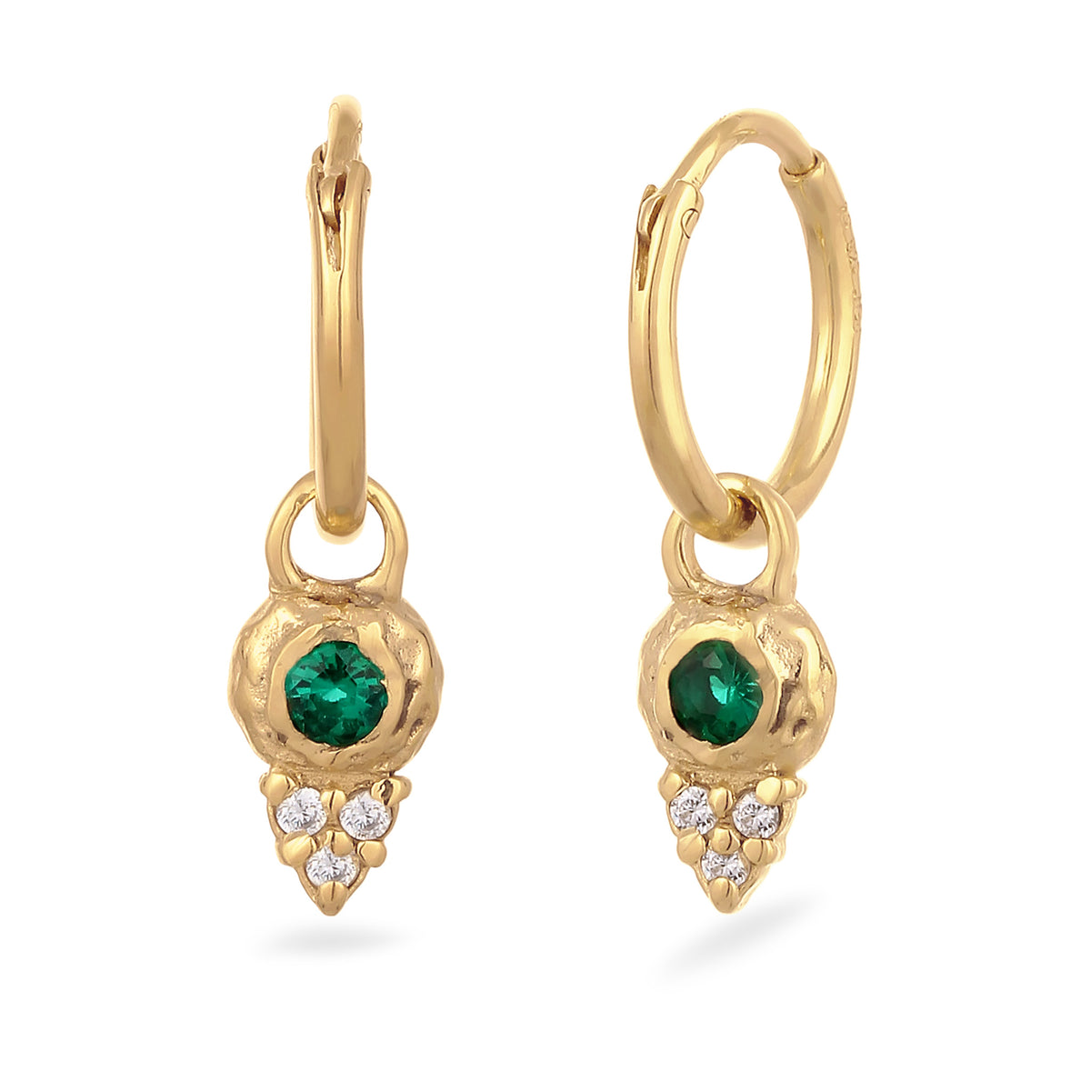 Gold - Elli PREMIUM | Creolen | Synthetischer Smaragd & Zirkonia (Grün & Weiß) | 925 Sterling Silber vergoldet
