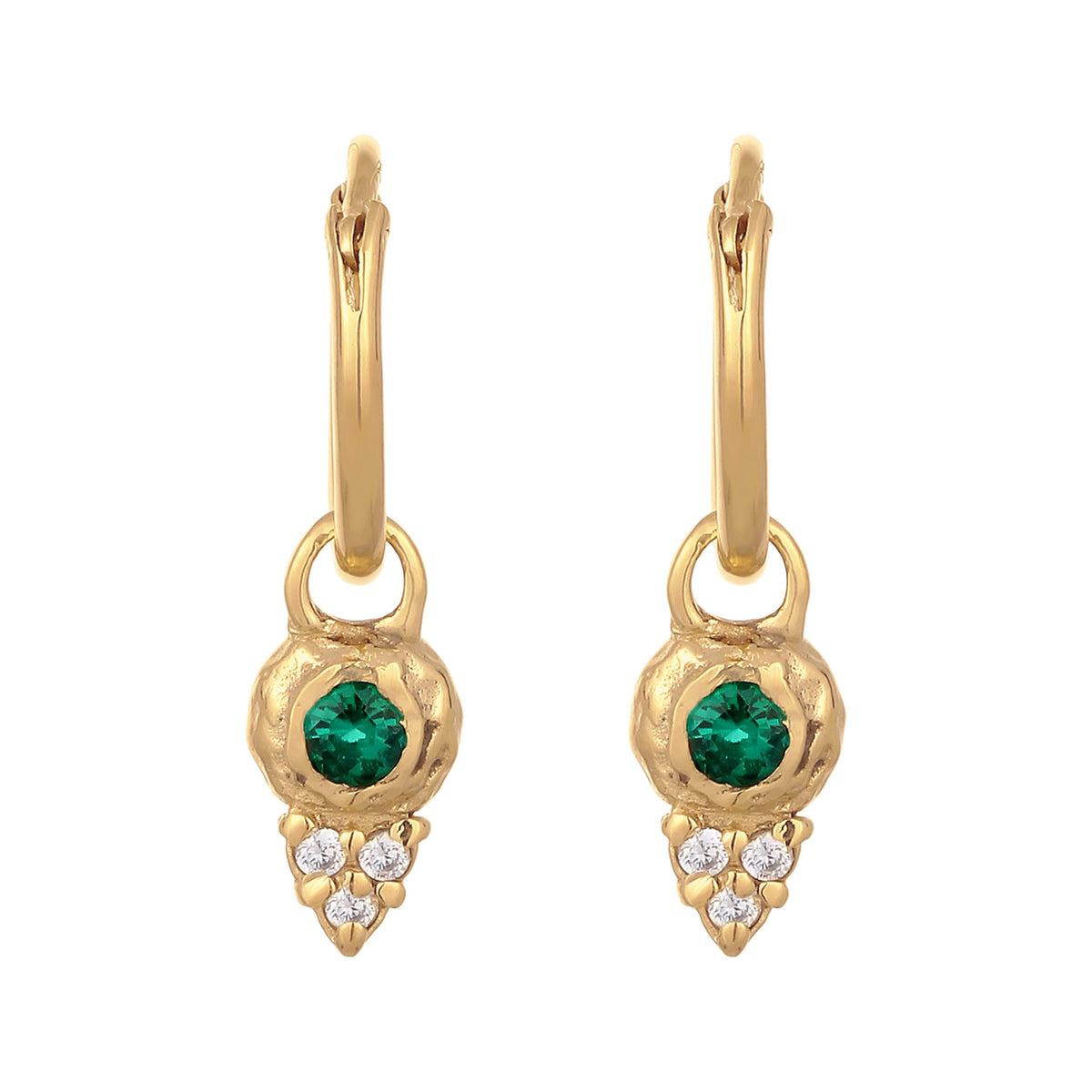 Gold - Elli PREMIUM | Creolen | Synthetischer Smaragd & Zirkonia (Grün & Weiß) | 925 Sterling Silber vergoldet