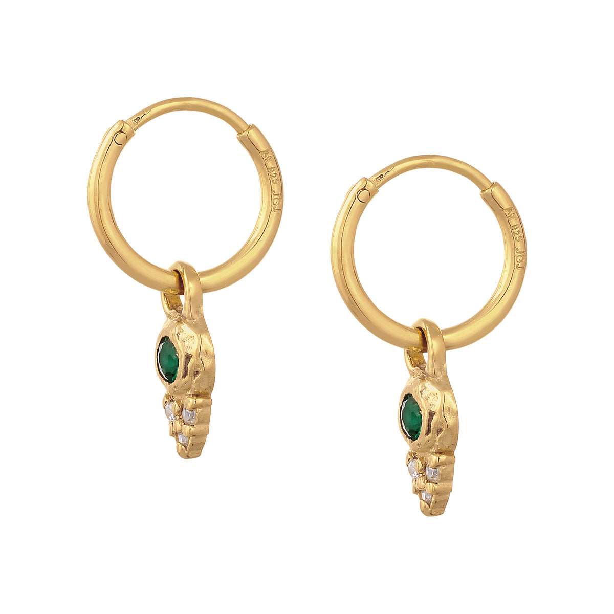 Gold - Elli PREMIUM | Creolen | Synthetischer Smaragd & Zirkonia (Grün & Weiß) | 925 Sterling Silber vergoldet