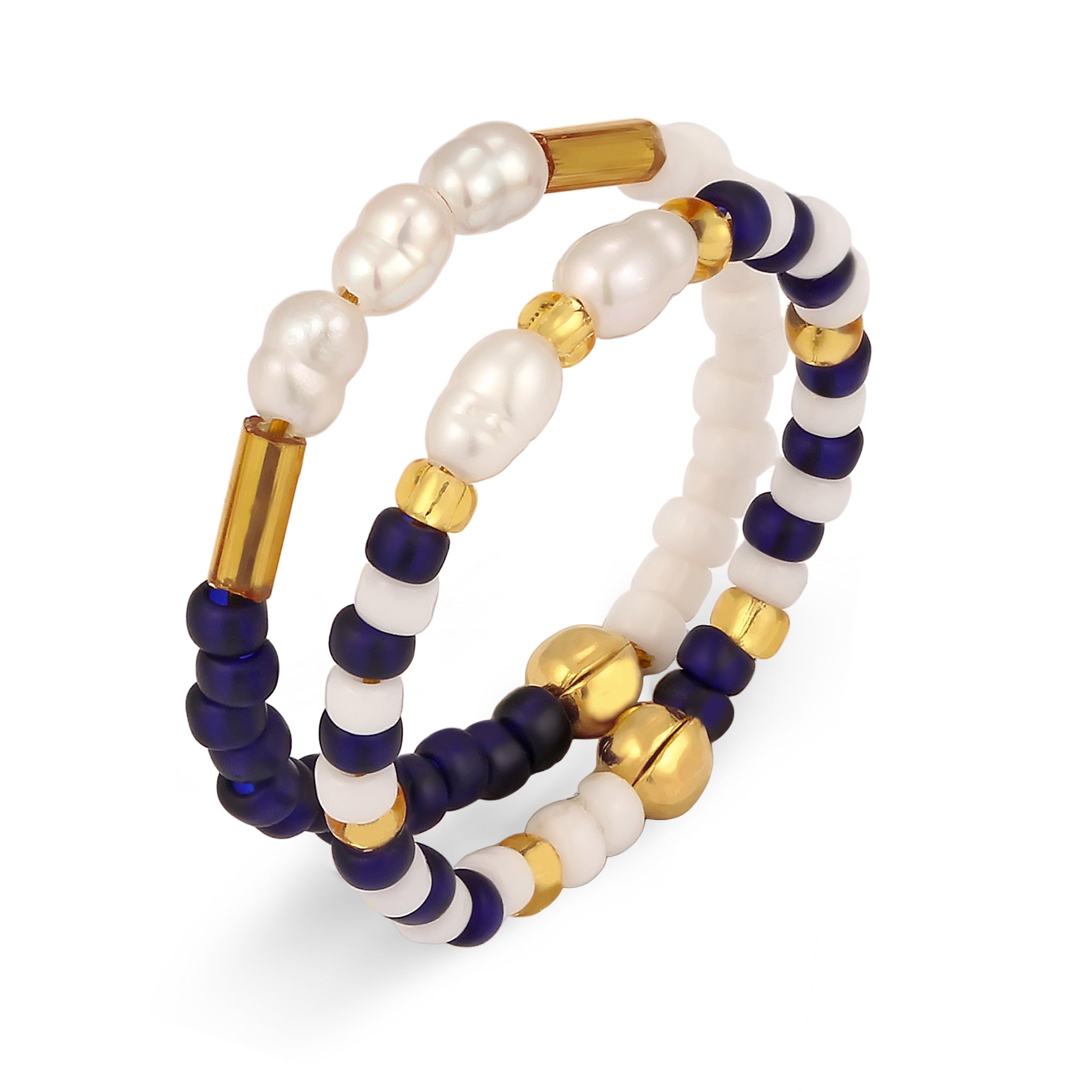 Bunt - Elli | Ringset Beads | Süßwasserzuchtperlen | 925 Sterling Silber vergoldet