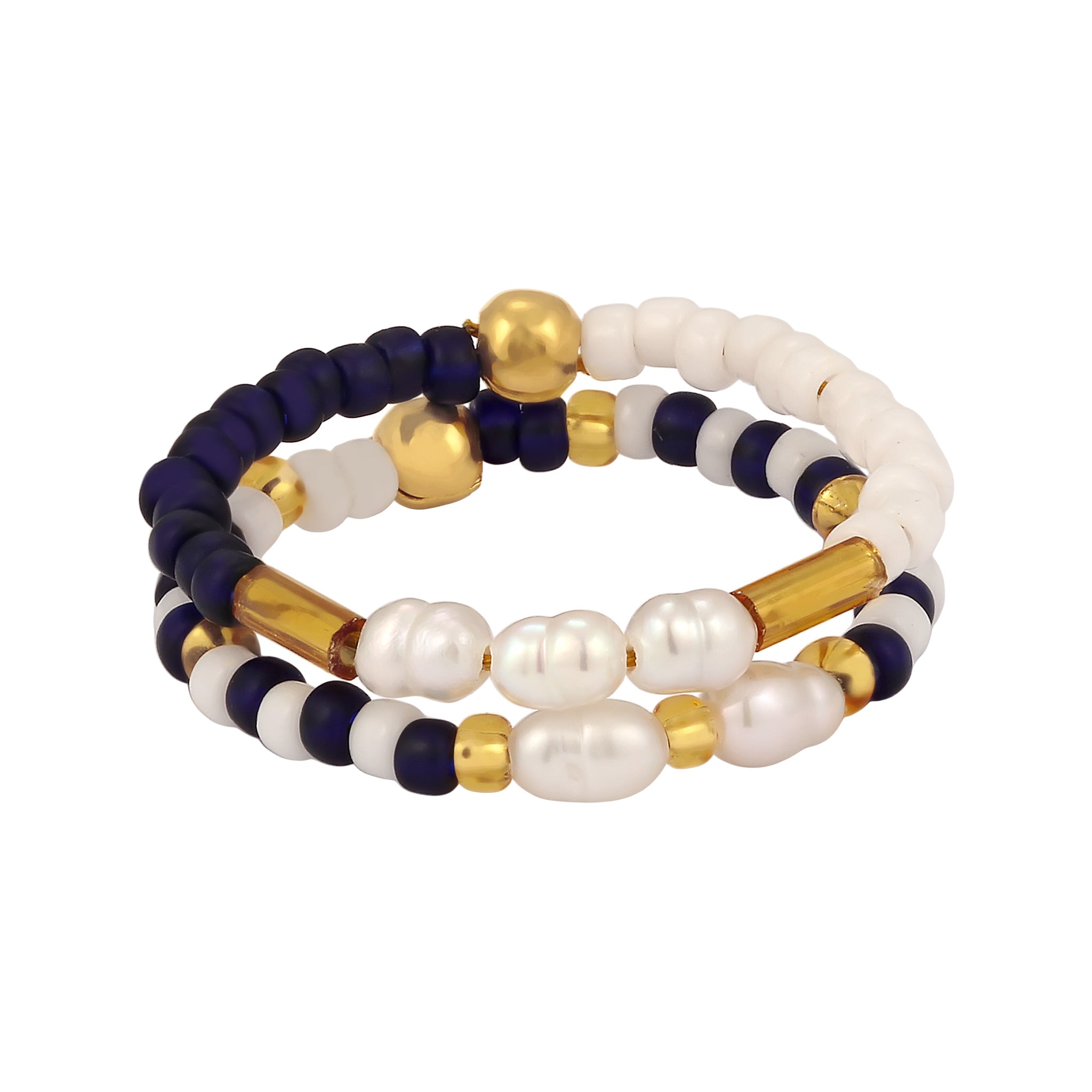 Bunt - Elli | Ringset Beads | Süßwasserzuchtperlen | 925 Sterling Silber vergoldet