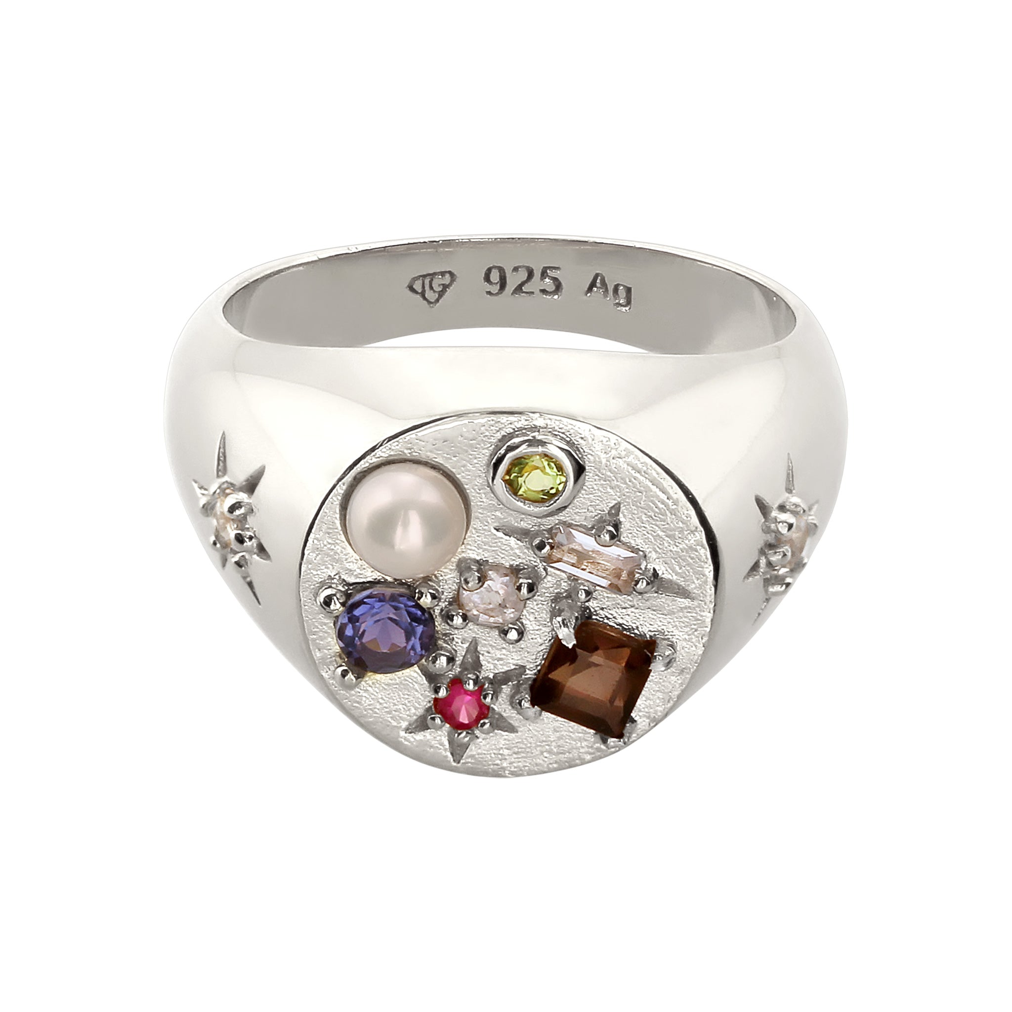 Silber - Elli PREMIUM | Siegelring Vintage | Saphir & Topaz & Peridot & Perle | 925 Sterling Silber