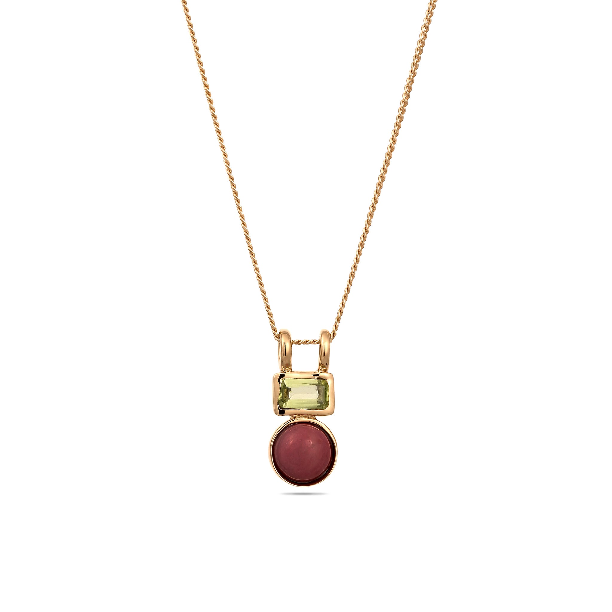 Gold - Elli PREMIUM | Halskette Anhänger Rund | Achat & Peridot (Rot & Hellgrün) | 925 Sterling Silber vergoldet