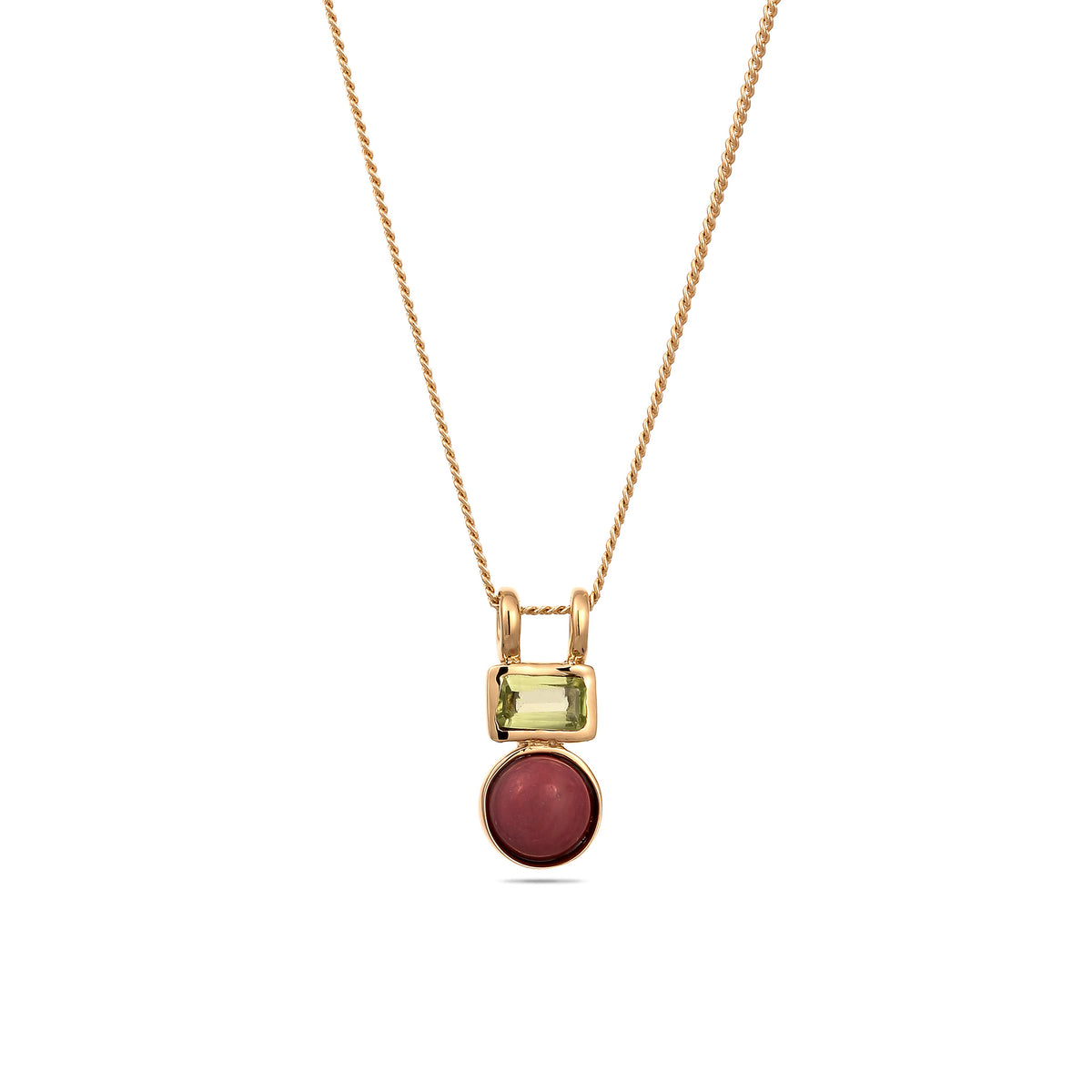 Gold - Elli PREMIUM | Halskette Anhänger Rund | Achat & Peridot (Rot & Hellgrün) | 925 Sterling Silber vergoldet