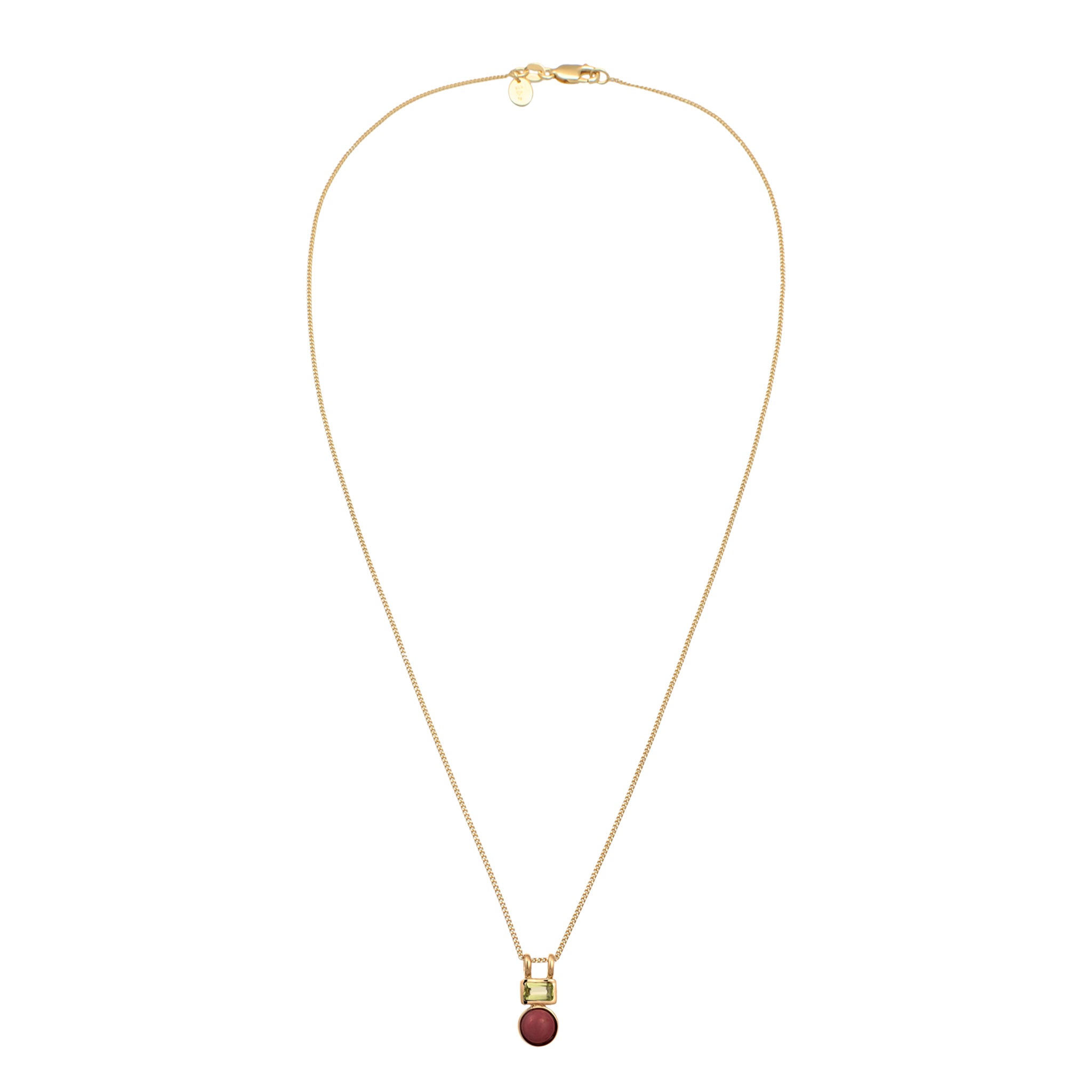 Gold - Elli PREMIUM | Halskette Anhänger Rund | Achat & Peridot (Rot & Hellgrün) | 925 Sterling Silber vergoldet