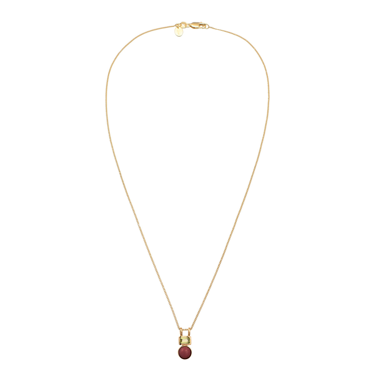 Gold - Elli PREMIUM | Halskette Anhänger Rund | Achat & Peridot (Rot & Hellgrün) | 925 Sterling Silber vergoldet