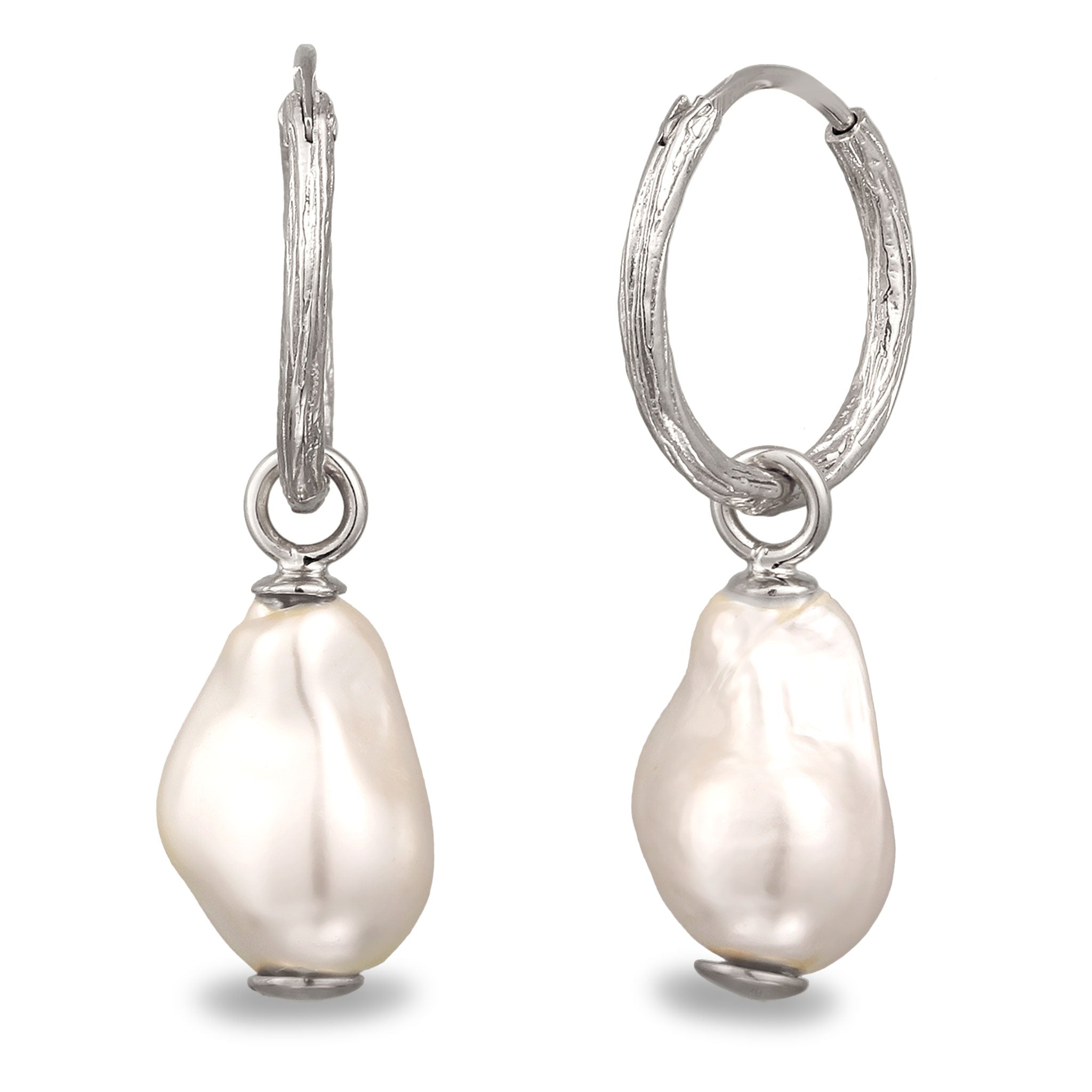 Silber - Elli | Creolen Organic | Muschelkernperlen (Weiß) | 925 Sterling Silber