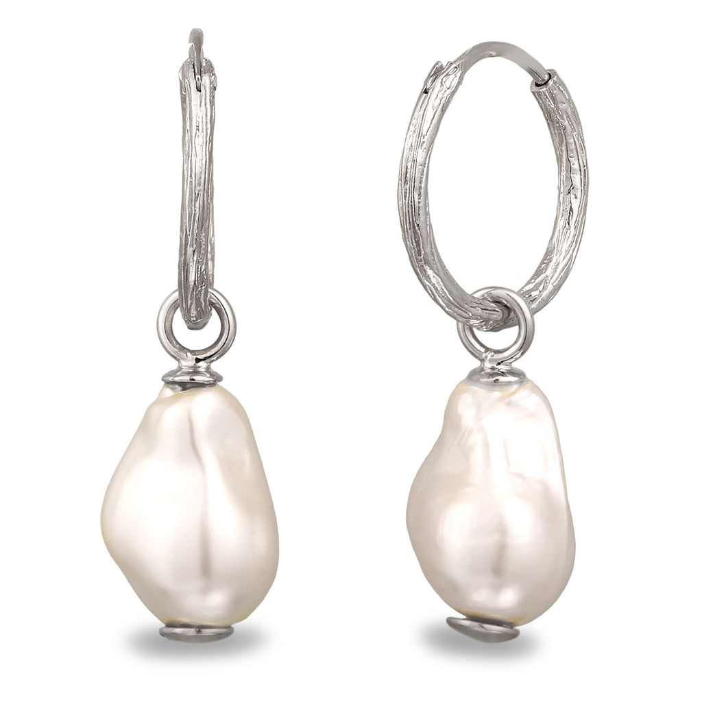 Silber - Elli | Creolen Organic | Muschelkernperlen (Weiß) | 925 Sterling Silber