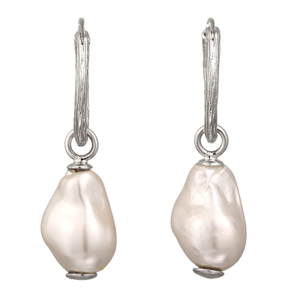 Silber - Elli | Creolen Organic | Muschelkernperlen (Weiß) | 925 Sterling Silber