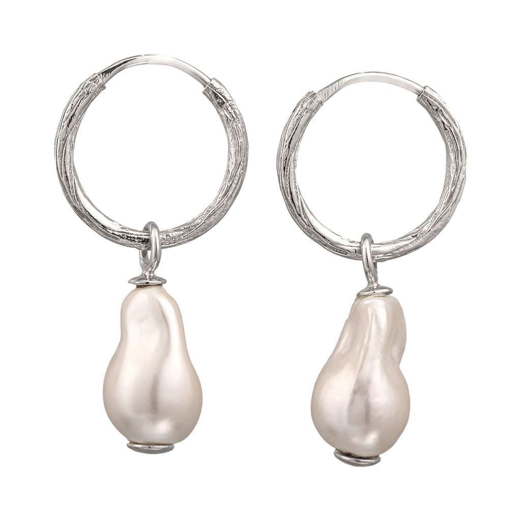 Silber - Elli | Creolen Organic | Muschelkernperlen (Weiß) | 925 Sterling Silber