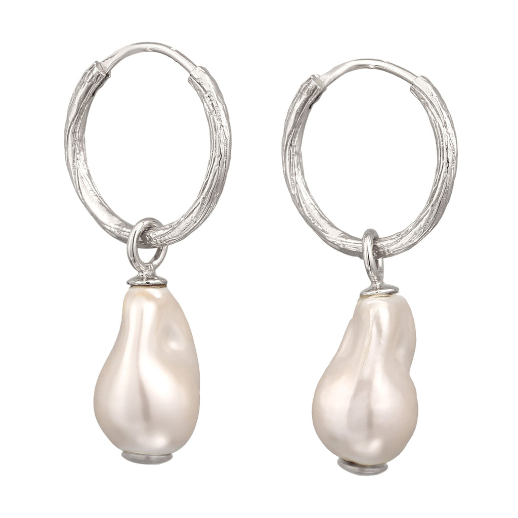 Silber - Elli | Creolen Organic | Muschelkernperlen (Weiß) | 925 Sterling Silber
