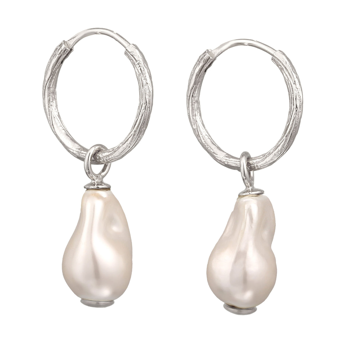 Silber - Elli | Creolen Organic | Muschelkernperlen (Weiß) | 925 Sterling Silber