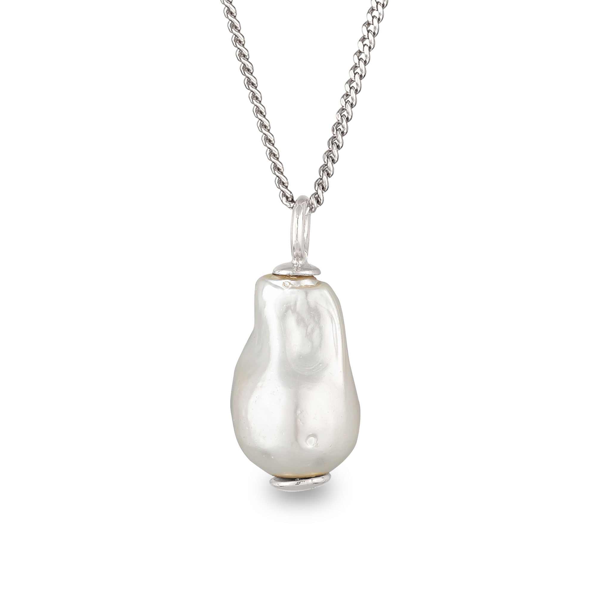 Silber - Elli | Halskette mit Perlenanhänger | Muschelkernperle (Weiß) | 925 Sterling Silber