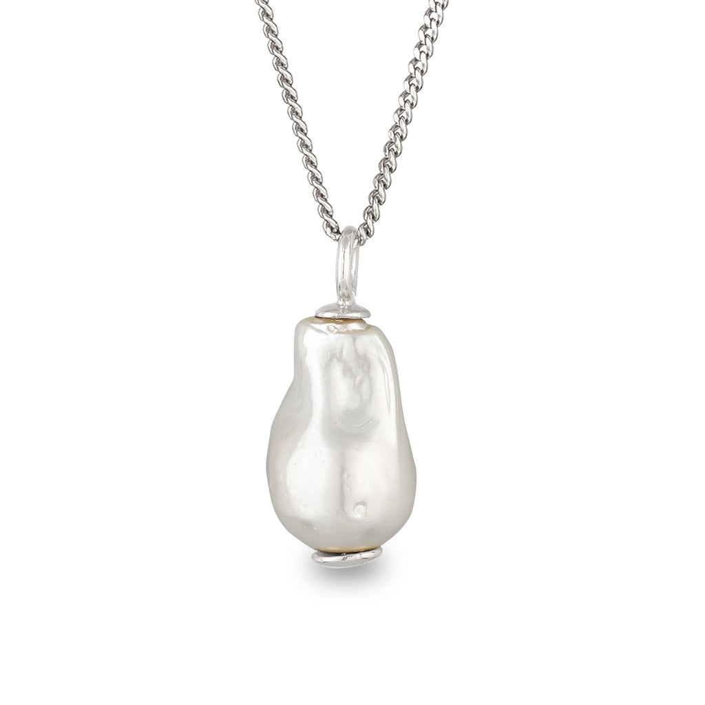 Silber - Elli | Halskette Barock | Muschelkernperle (Weiß) | 925 Sterling Silber
