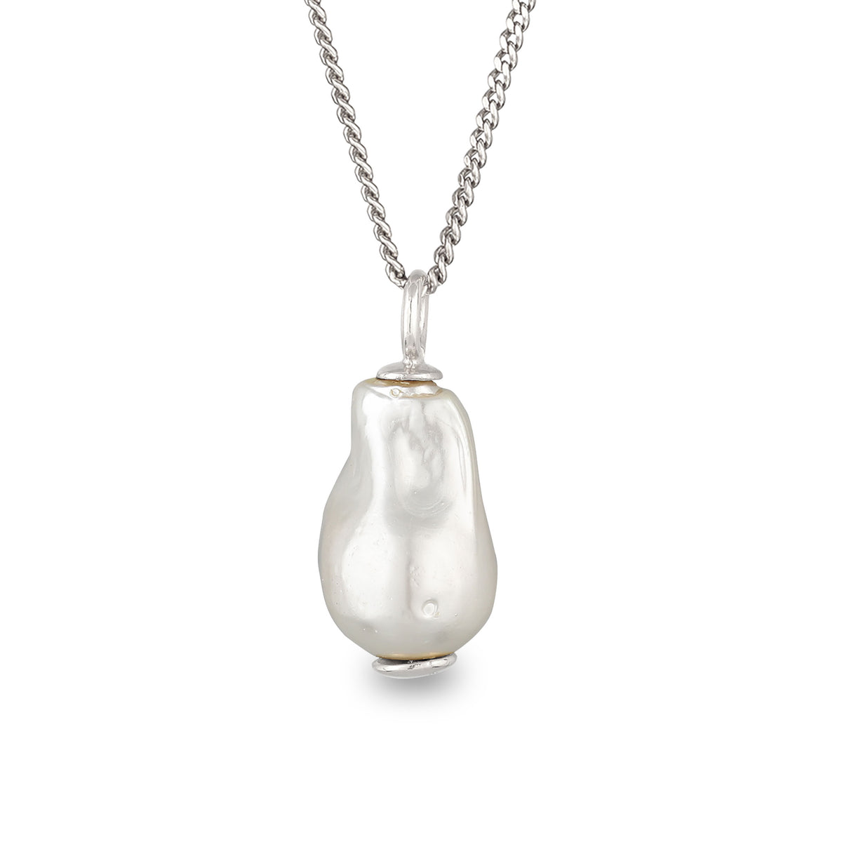 Silber - Elli | Halskette Barock | Muschelkernperle (Weiß) | 925 Sterling Silber