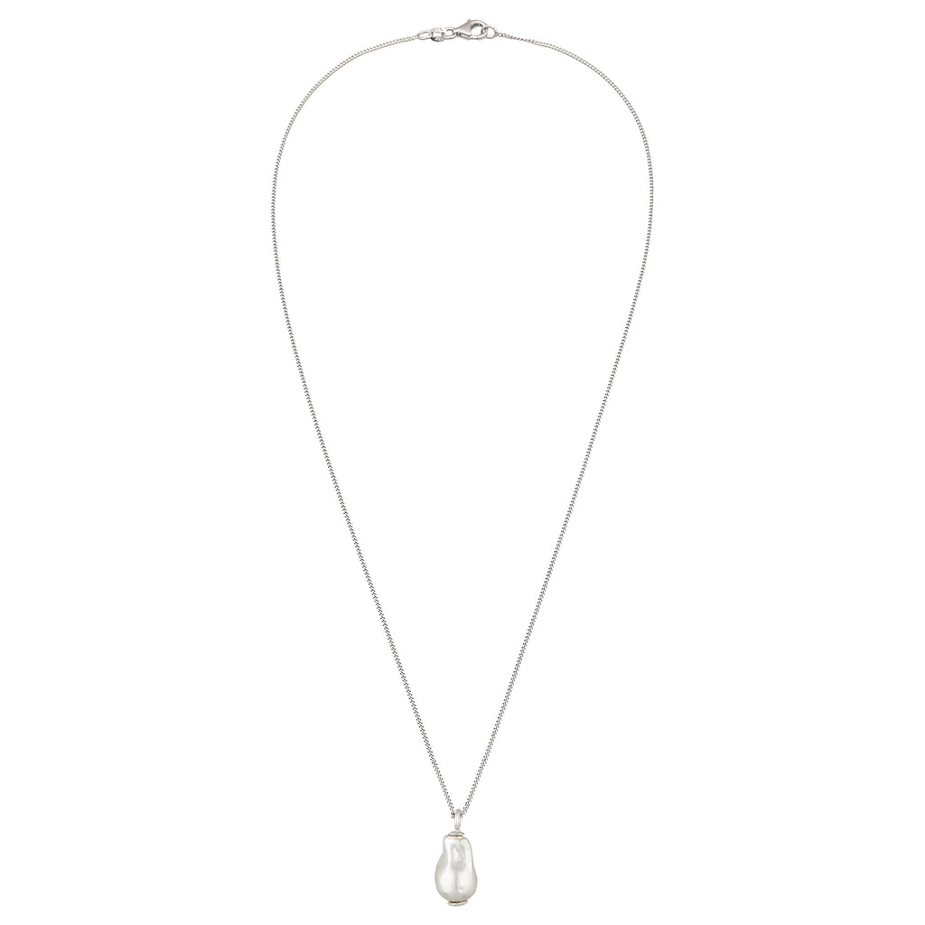 Silber - Elli | Halskette Barock | Muschelkernperle (Weiß) | 925 Sterling Silber