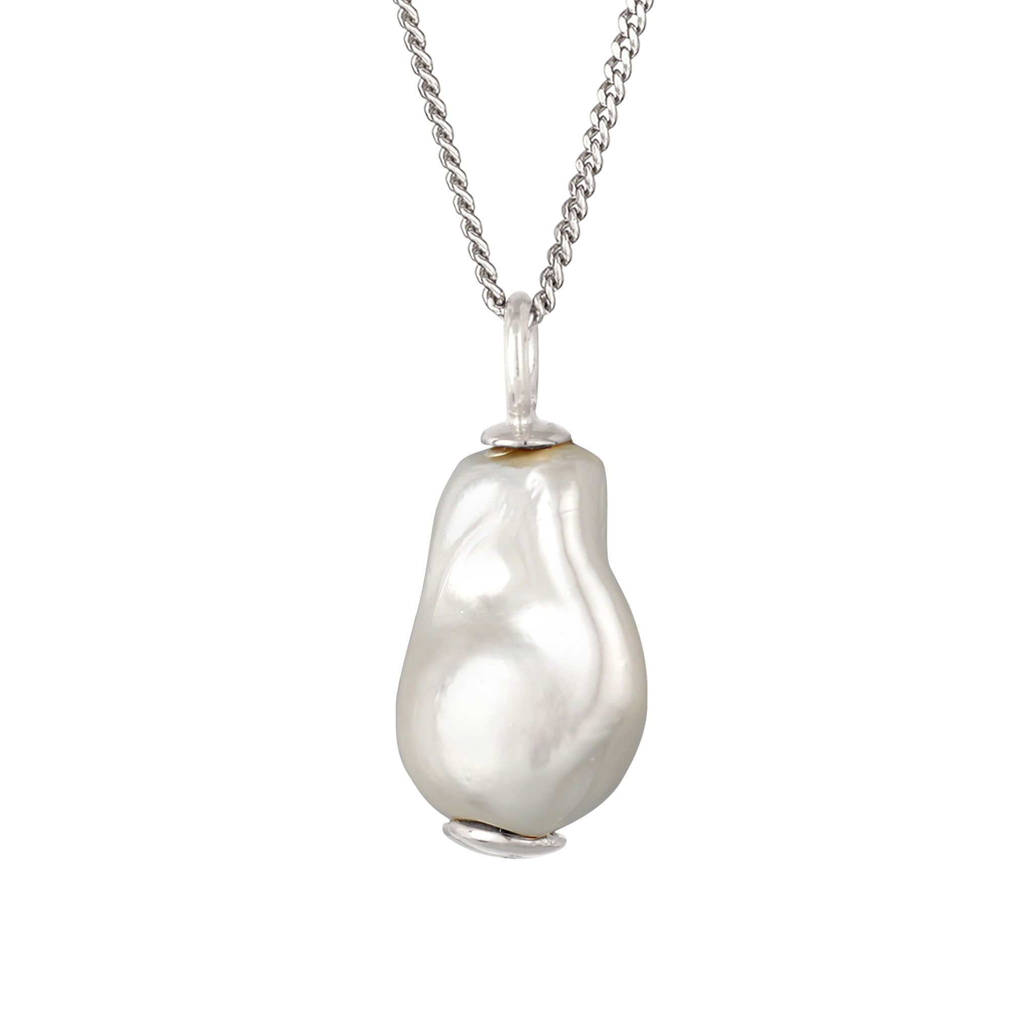Silber - Elli | Halskette Barock | Muschelkernperle (Weiß) | 925 Sterling Silber