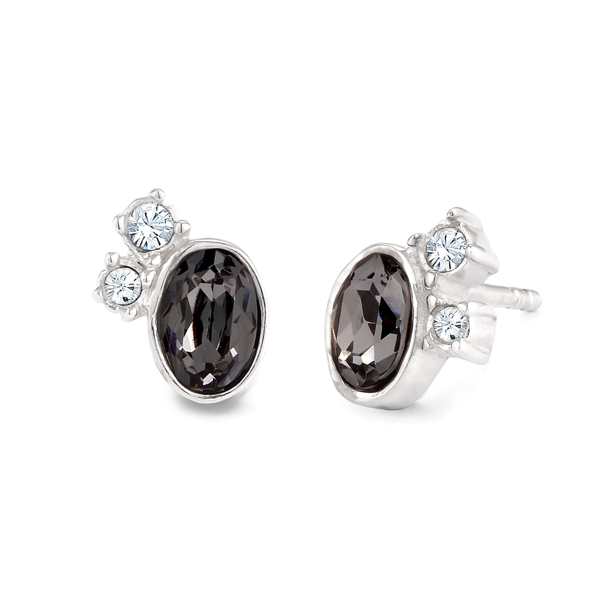 Silber - Elli | Ohrstecker Oval | Mit Kristallen von Swarovski® (Grau & Weiß) | 925 Sterling Silber